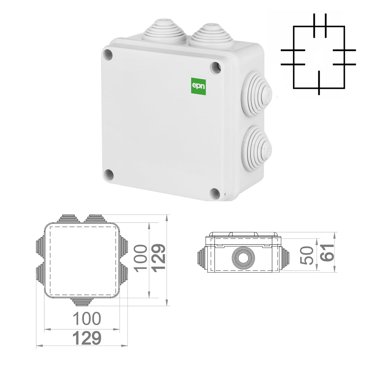 Hochwertige Abzweigdose / Industriebox / Leergehäuse / IP65 / grau mit Dichtungen / Premium-Qualität / 129x129x61 mm (7)