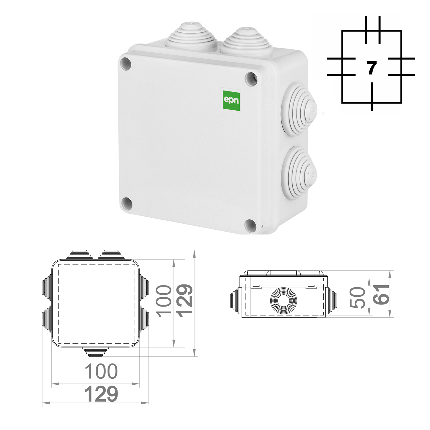 Hochwertige Abzweigdose / Industriebox / Leergehäuse / IP65 / grau mit Dichtungen / Premium-Qualität / 129x129x61 mm (7)