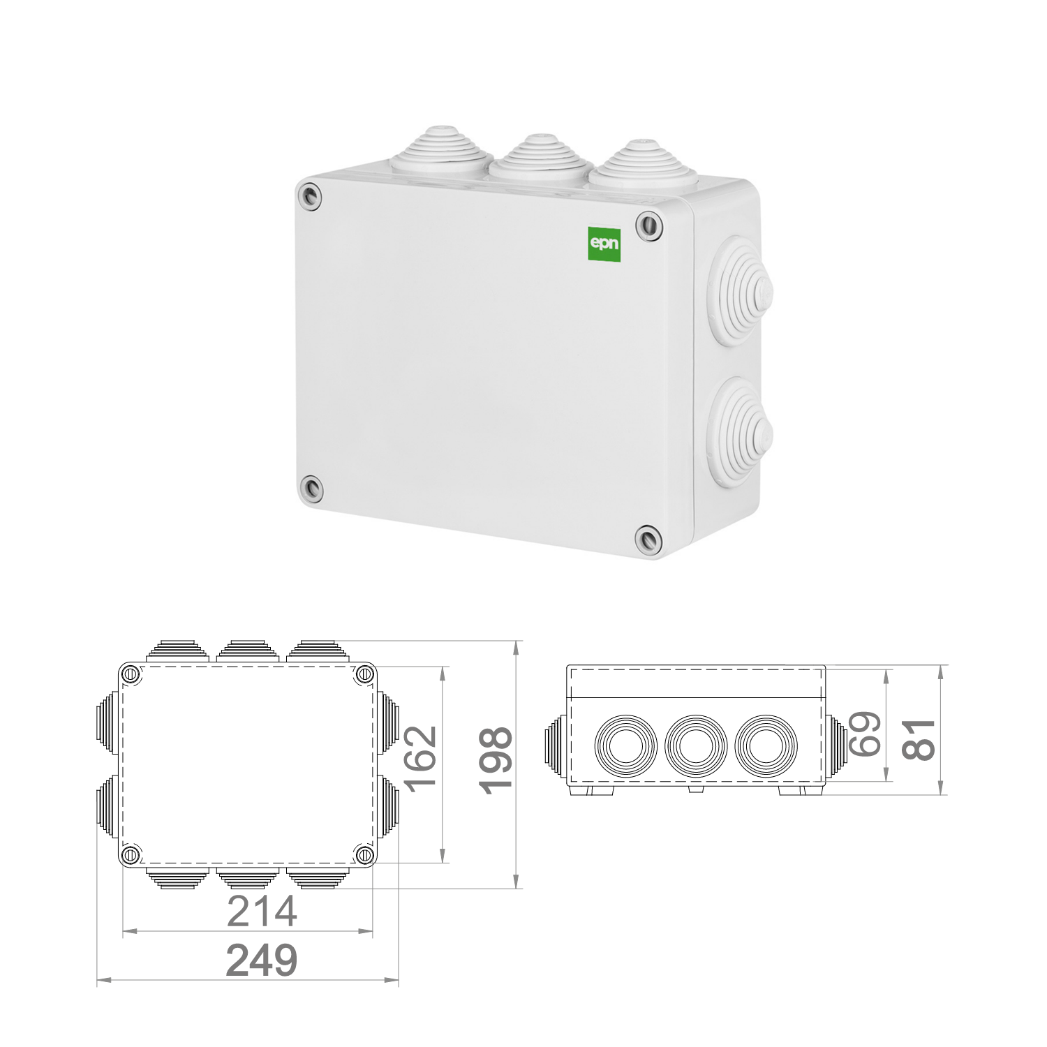 Hochwertige Abzweigdose / Industriebox / Leergehäuse / IP65 / grau mit Dichtungen / Premium-Qualität / 249x198x81 mm (10)