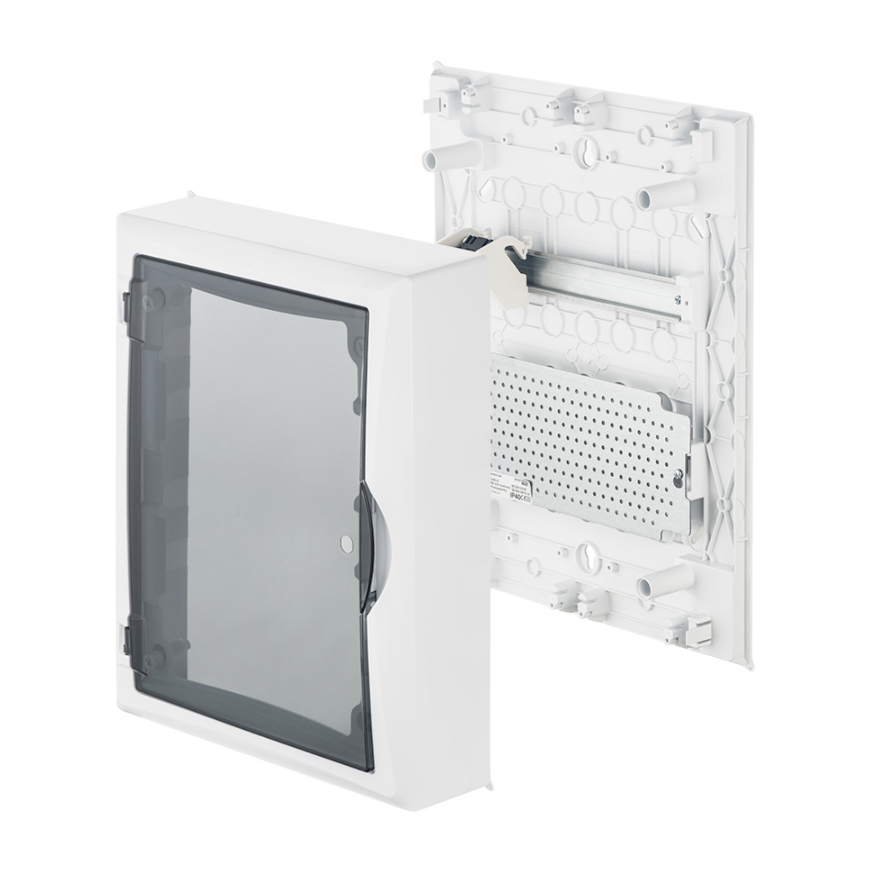 Aufputz / Verteilerkasten / Multimedia Montageplatte / mit Steckdose / Hutschiene / weiß oder transparente Tür 360 x 434 x 105 mm / transparent