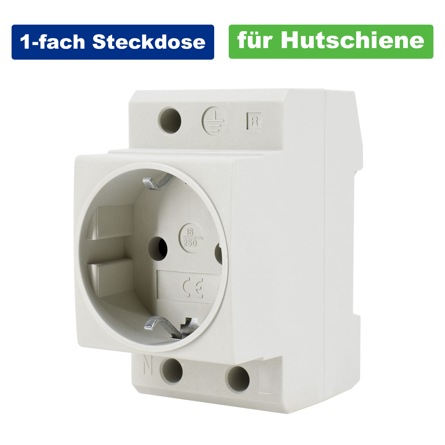 1-fach Steckdose für DIN-Schiene (TH 35) / DIN-Hutschiene 35 mm