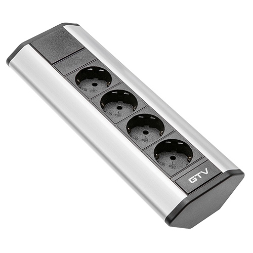4-fach Ecksteckdose Tischsteckdose Bodensteckdose / ideal für Küche oder Büro / silber schwarz