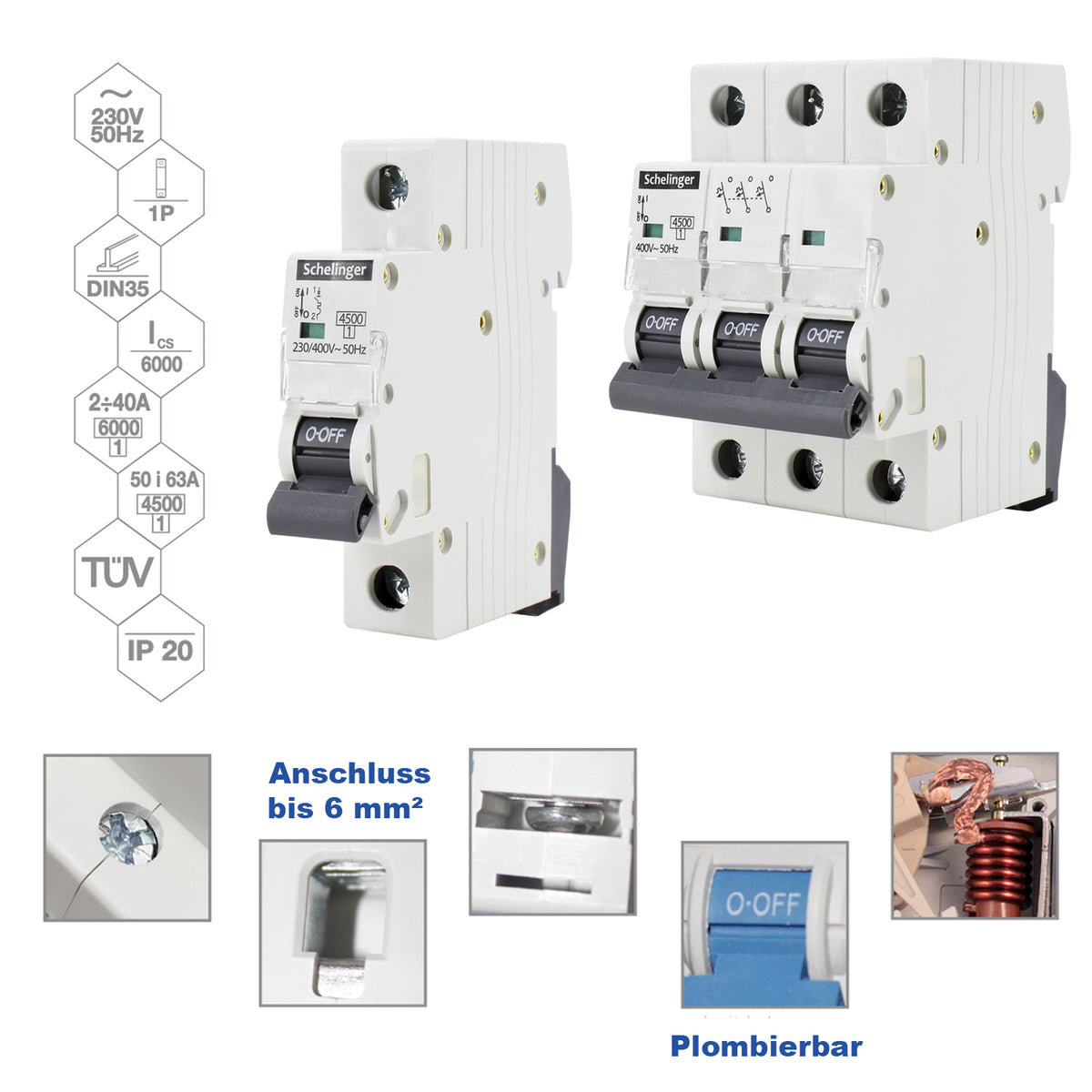 Schelinger Leitungsschutzschalter / LS-Schalter / Sicherungsautomat / 2 A bis 63 A / 1-polig / 3-polig
