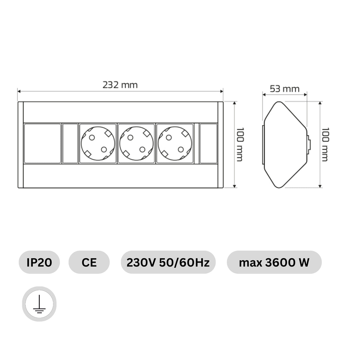 Moderne Tischsteckdose / Schreibtischsteckdose / Einbausteckdose / 3-fach / 2-fach + 1x USB A + 1x USB C / mit 1.8 m Kabel / modernes schwarz