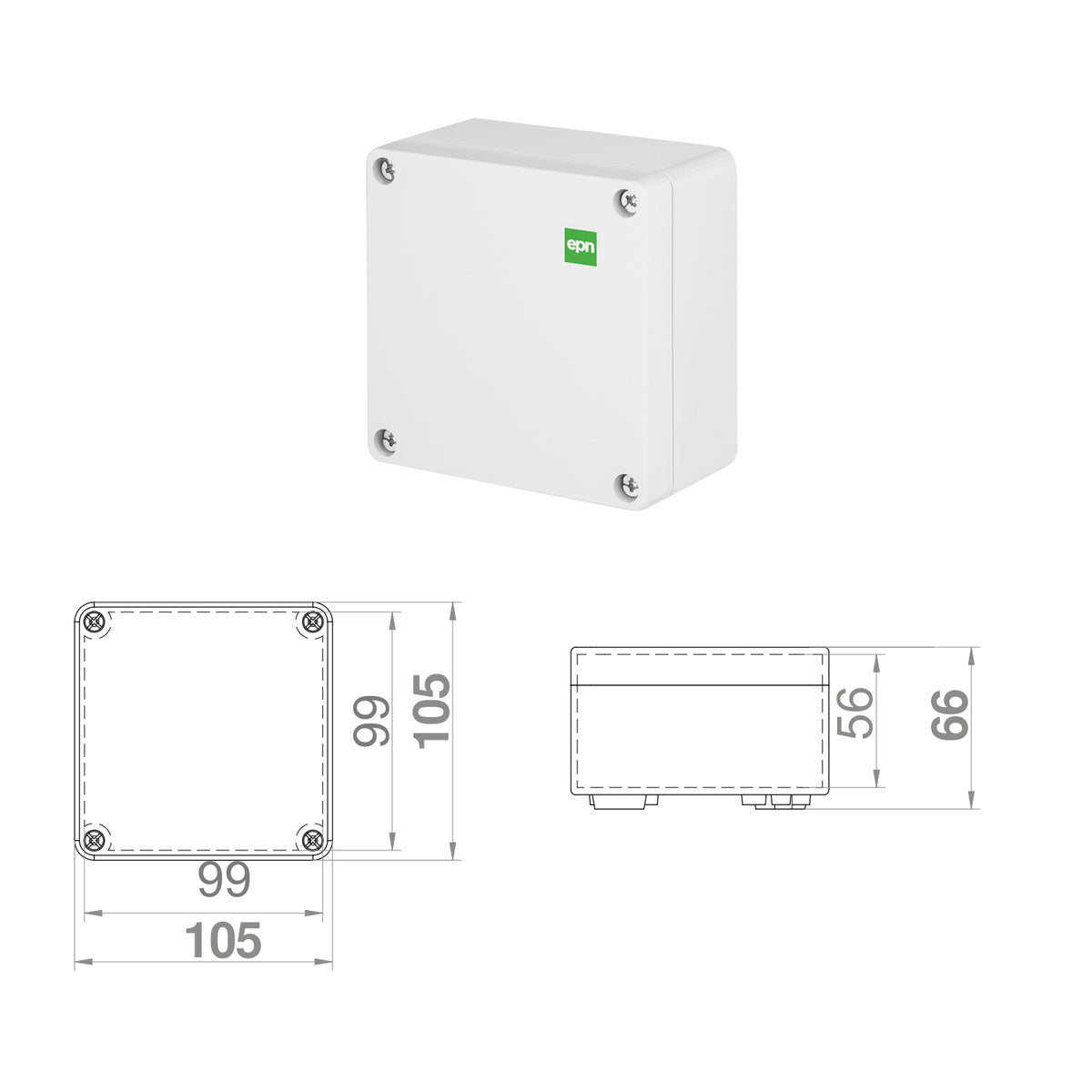 Hochwertige Abzweigdose / Industriebox / Leergehäuse / IP65 / hellgrau / Premium-Qualität / Abmessungen: 105 x 105 x 66