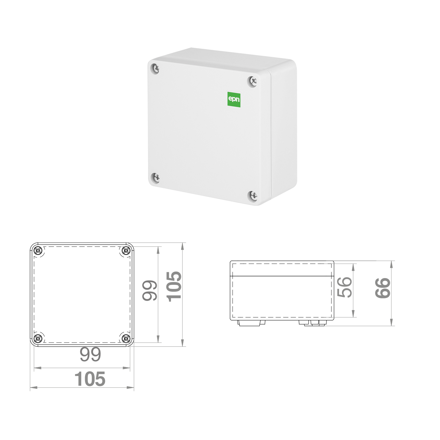 Hochwertige Abzweigdose / Industriebox / Leergehäuse / IP65 / hellgrau / Premium-Qualität / Abmessungen: 105 x 105 x 66