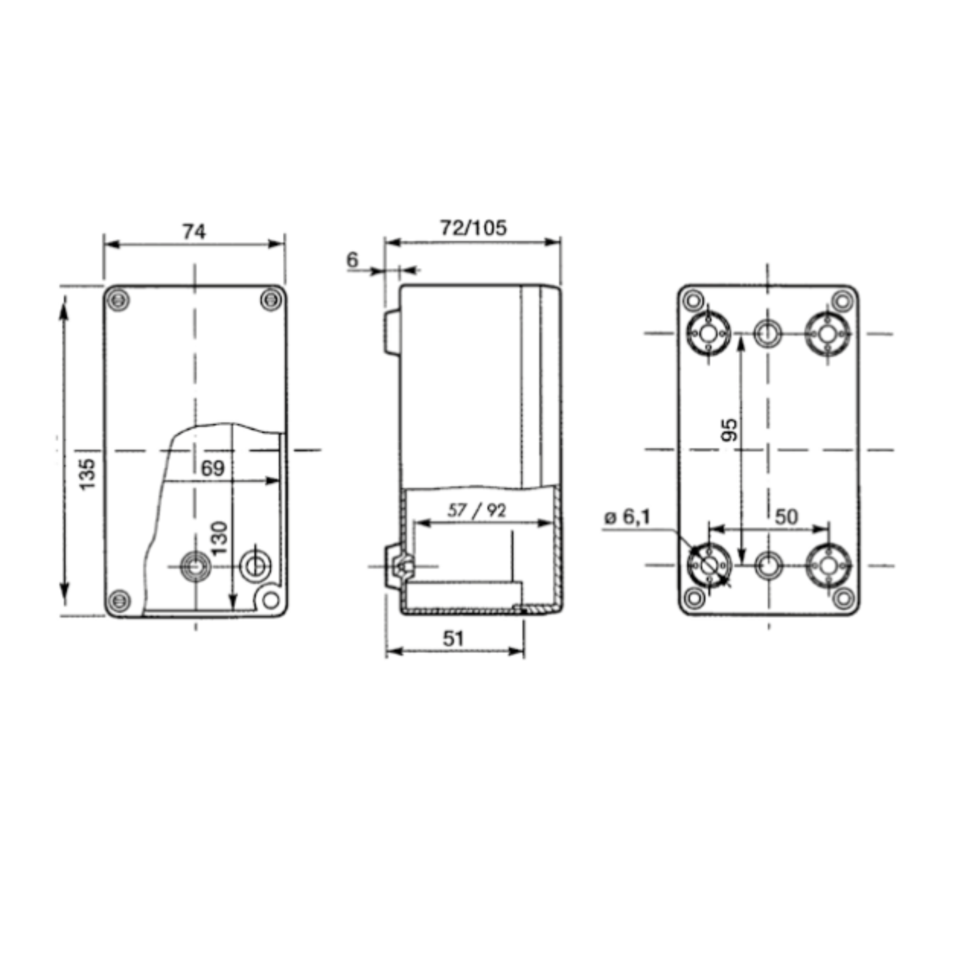 Hochwertige Abzweigdose / Industriebox / Leergehäuse / IP65 / hellgrau / Premium-Qualität / Abmessungen: 135 x 74 x 105