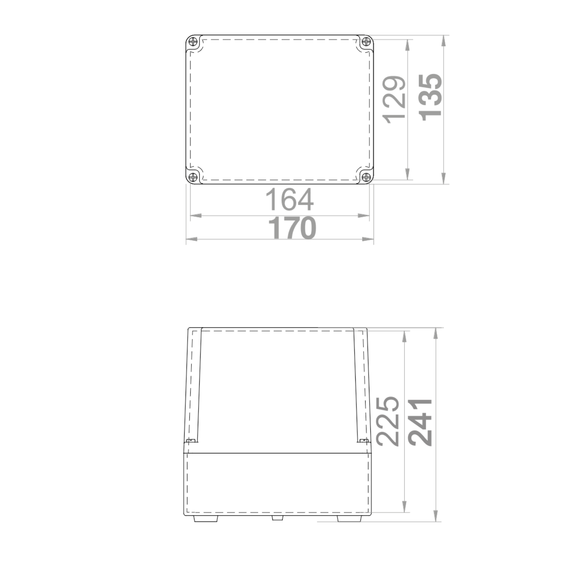 Hochwertige Abzweigdose / Industriebox / Leergehäuse / IP65 / hellgrau / Premium-Qualität / Abmessungen: 170 x 135 x 241