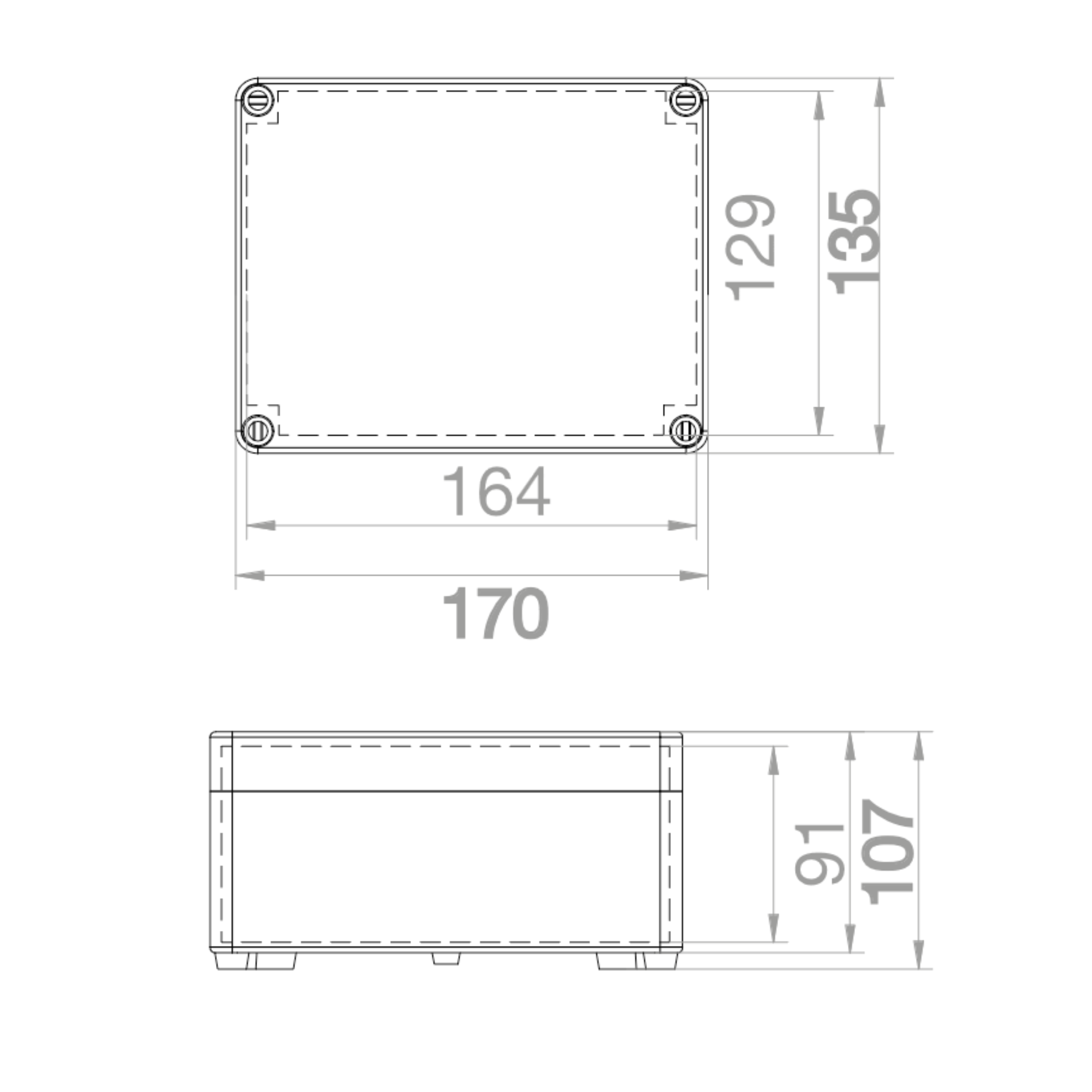 Hochwertige Abzweigdose / Industriebox / Leergehäuse / IP65 / hellgrau / Premium-Qualität / Abmessungen: 170 x 135 x 107