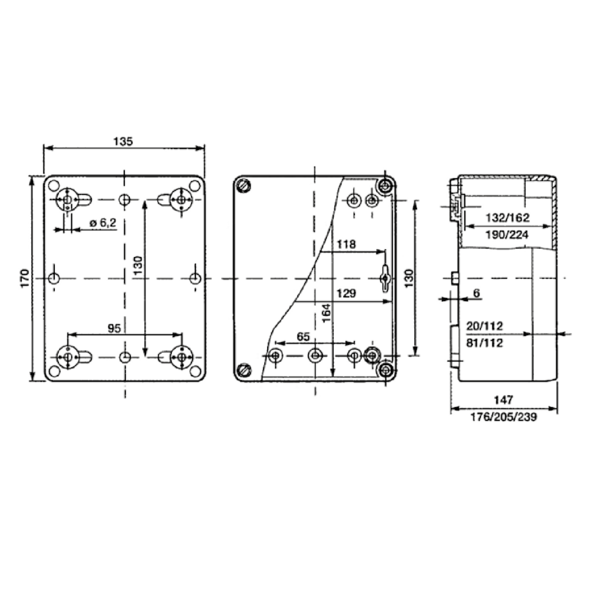 Hochwertige Abzweigdose / Industriebox / Leergehäuse / IP65 / hellgrau / Premium-Qualität / Abmessungen: 170 x 135 x 145