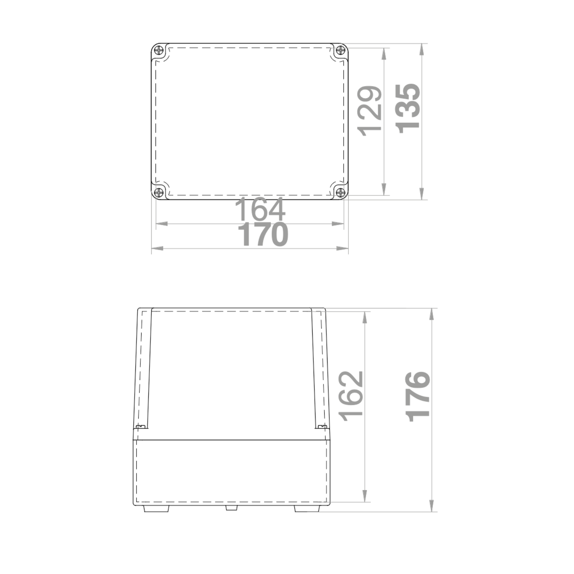 Hochwertige Abzweigdose / Industriebox / Leergehäuse / IP65 / hellgrau / Premium-Qualität / Abmessungen: 170 x 135 x 176