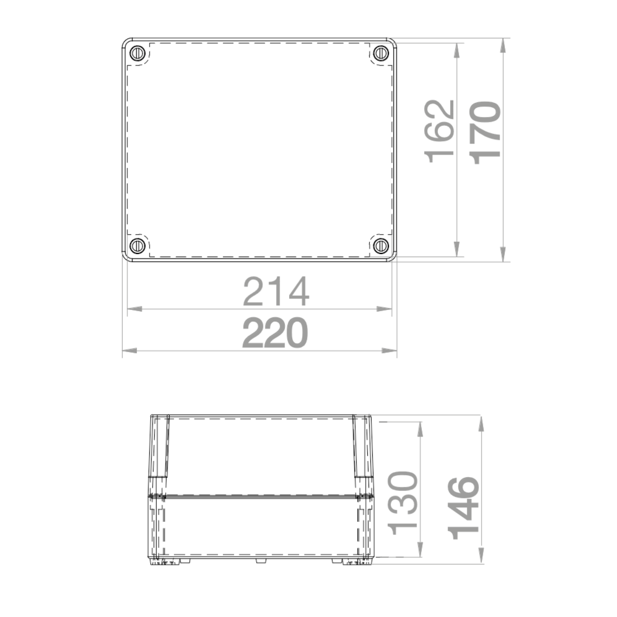 Hochwertige Abzweigdose / Industriebox / Leergehäuse / IP65 / hellgrau / Premium-Qualität / Abmessungen: 220 x 170 x 146