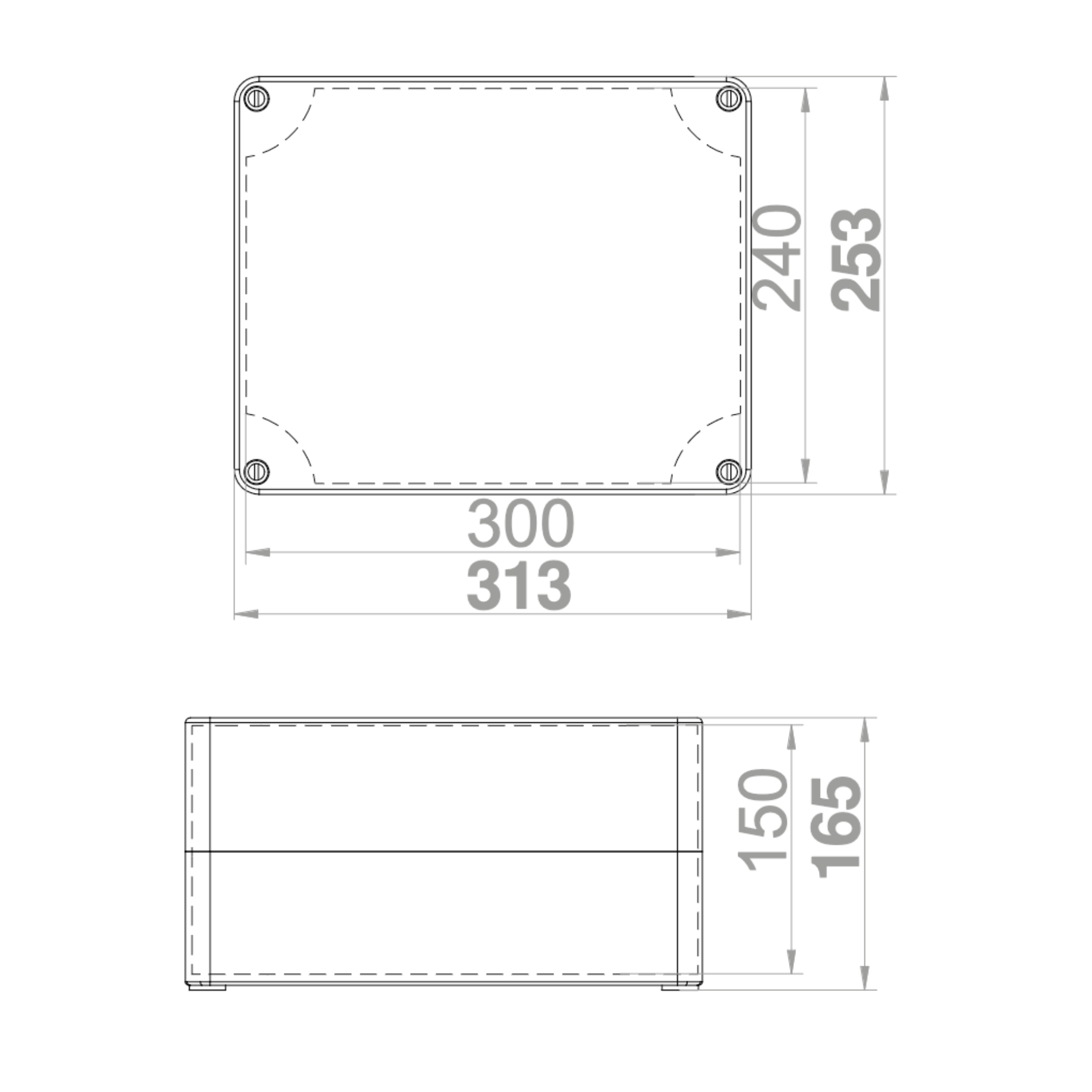 Hochwertige Abzweigdose / Industriebox / Leergehäuse / IP65 / hellgrau / Premium-Qualität / Abmessungen: 313 x 253 x 165