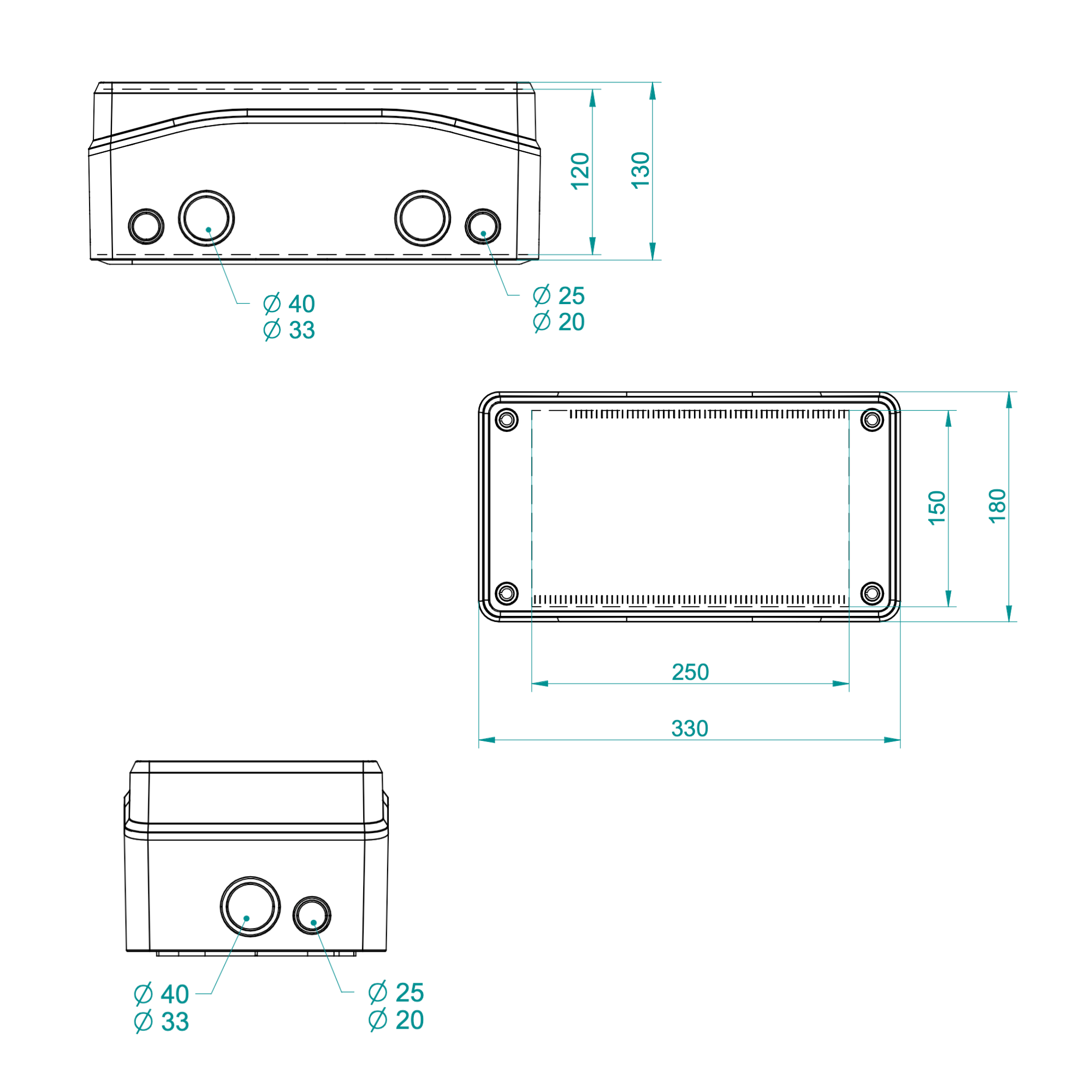 Hochwertige Abzweigdose / Industriebox / Leergehäuse / IP65 / hellgrau / Premium-Qualität / Abmessungen: 180 x 330 x 130