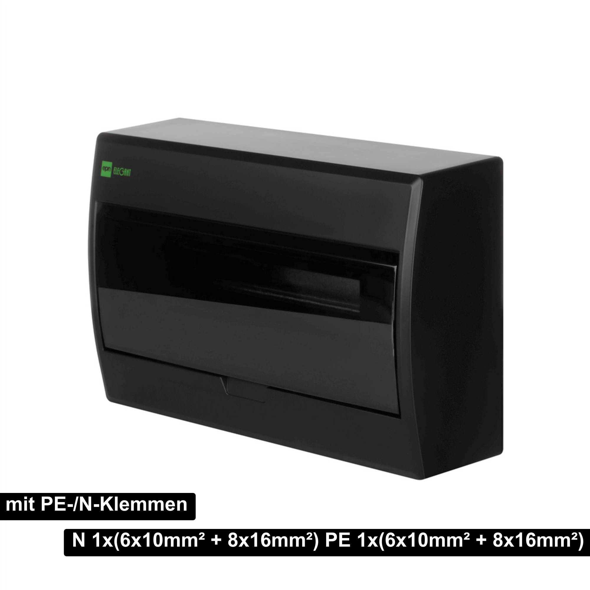 Aufputz und Unterputz / Sicherungskasten / Verteilerkasten / IP 40 / 1-Reihig für 12 Module / mit PE-/N-Klemmen / modernes schwarz
