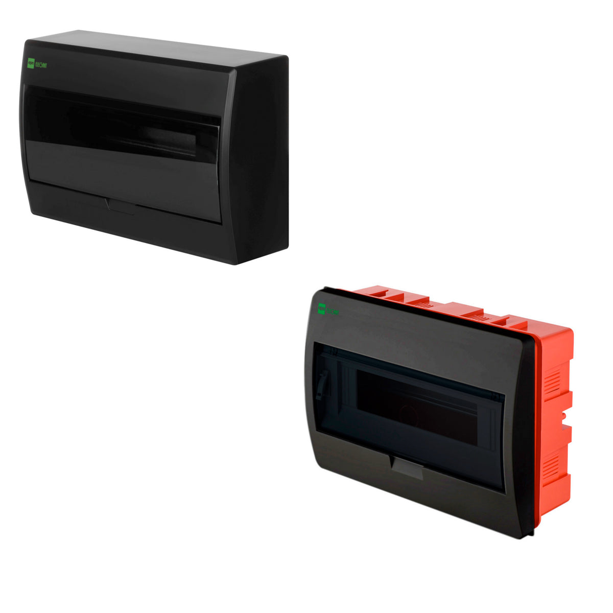 Aufputz und Unterputz / Sicherungskasten / Verteilerkasten / IP 40 / 1-Reihig für 12 Module / mit PE-/N-Klemmen / modernes schwarz