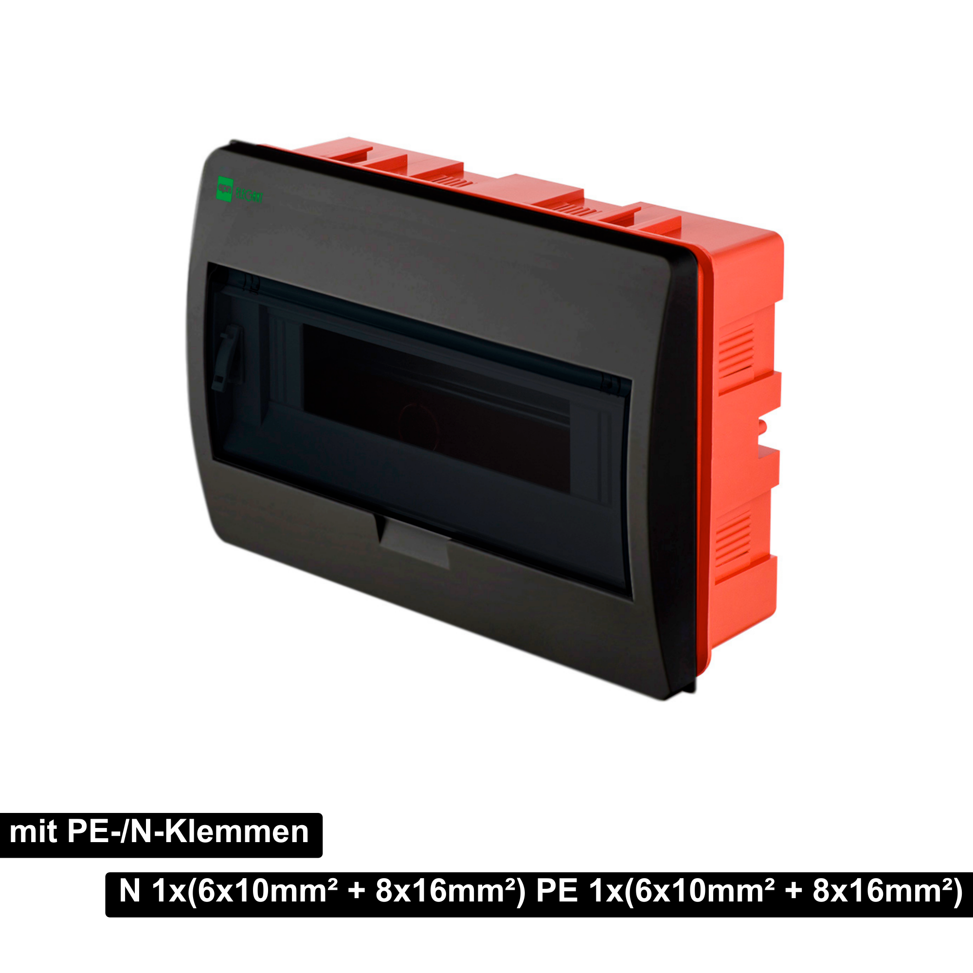 Aufputz und Unterputz / Sicherungskasten / Verteilerkasten / IP 40 / 1-Reihig für 12 Module / mit PE-/N-Klemmen / modernes schwarz