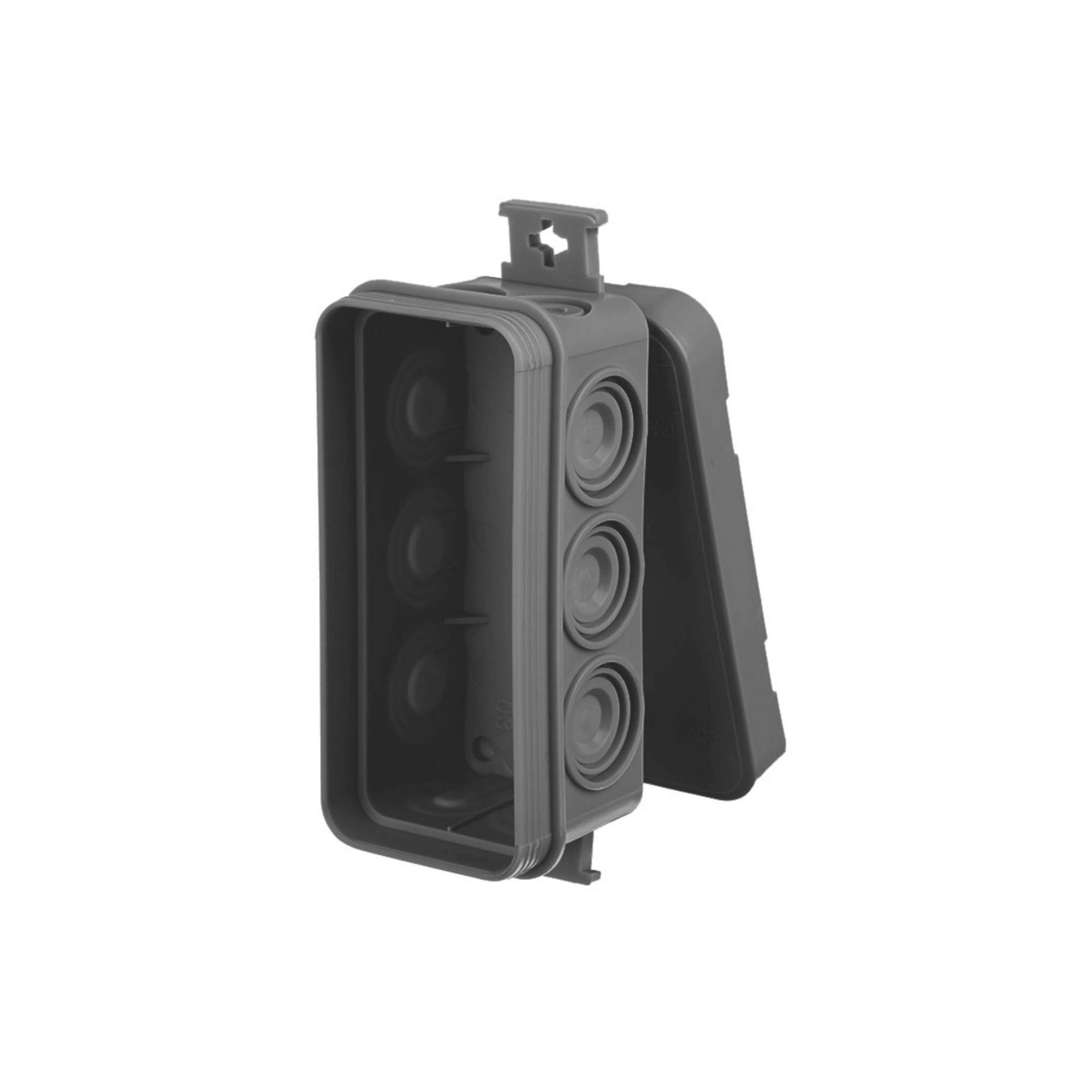 moderne schwarze Abzweigdose, Verteilerdose, Klemmdose / IP 55, feuchtraumgeeignet / halogenfrei / 4, 7, 10 oder 12 Kabeleinführungsmöglichkeiten / rund oder eckig rechteckig / 10 Kabeleinführungen