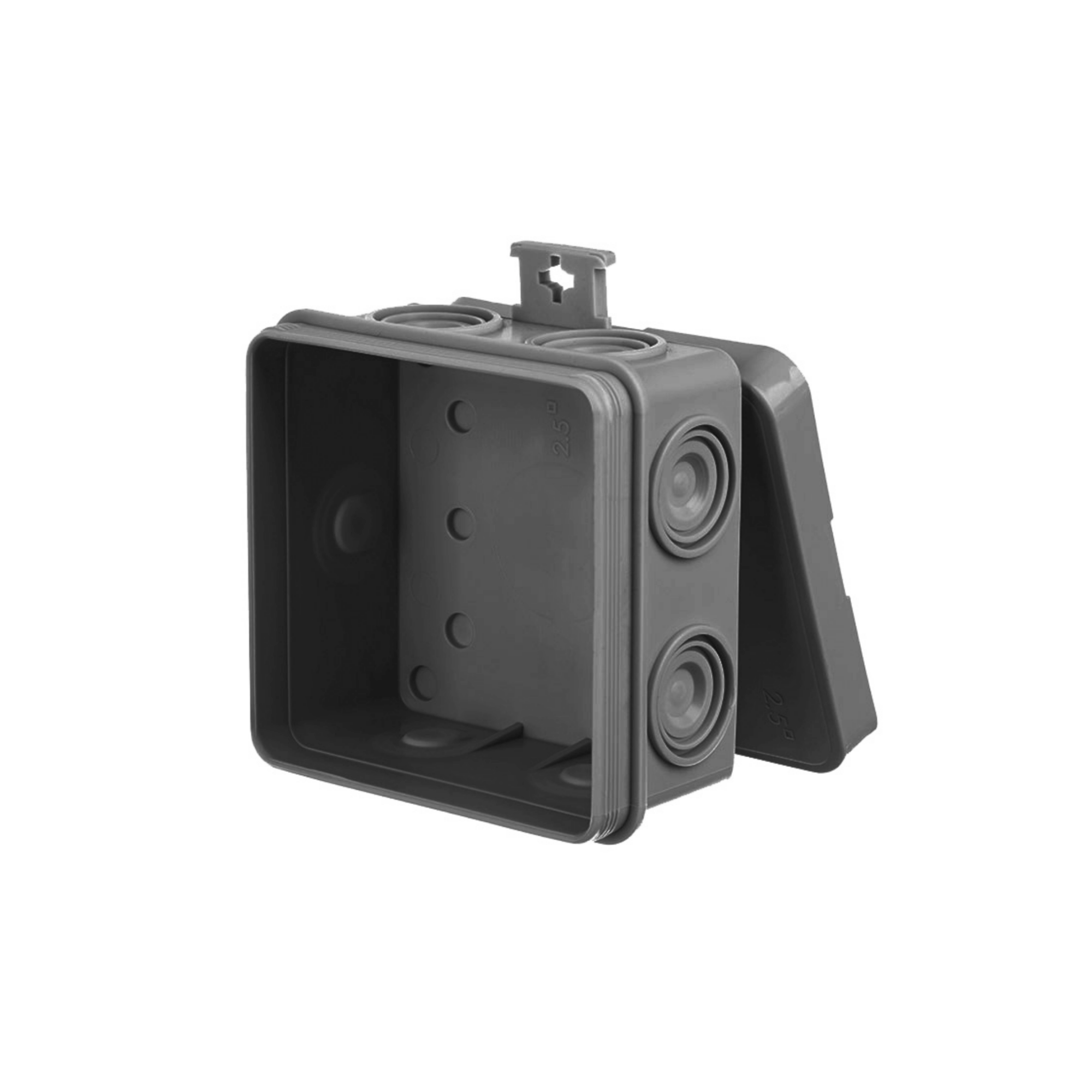 moderne schwarze Abzweigdose, Verteilerdose, Klemmdose / IP 55, feuchtraumgeeignet / halogenfrei / 4, 7, 10 oder 12 Kabeleinführungsmöglichkeiten / rund oder eckig quadratisch / 7 Kabeleinführungen