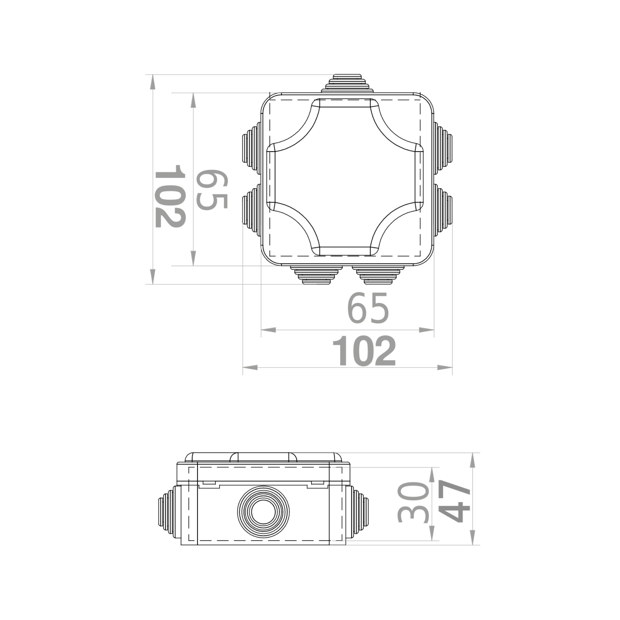 Hochwertige Abzweigdose / Industriebox / Leergehäuse / IP65 / grau mit Dichtungen / Premium-Qualität / 102x102x47 mm (7)