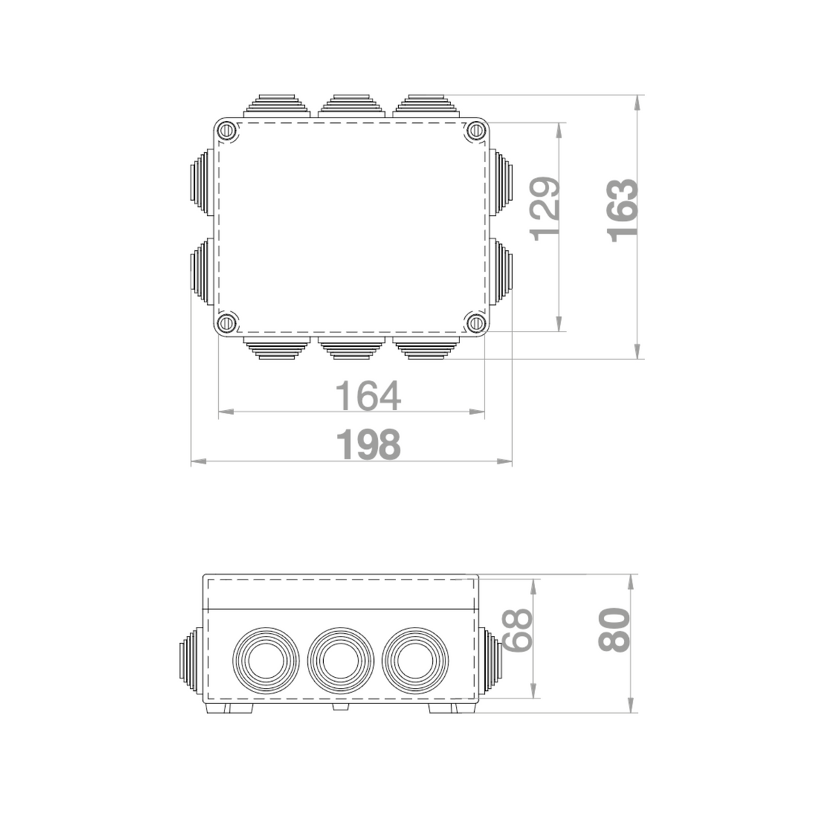 Hochwertige Abzweigdose / Industriebox / Leergehäuse / IP65 / grau mit Dichtungen / Premium-Qualität / 198x163x80 mm (10)