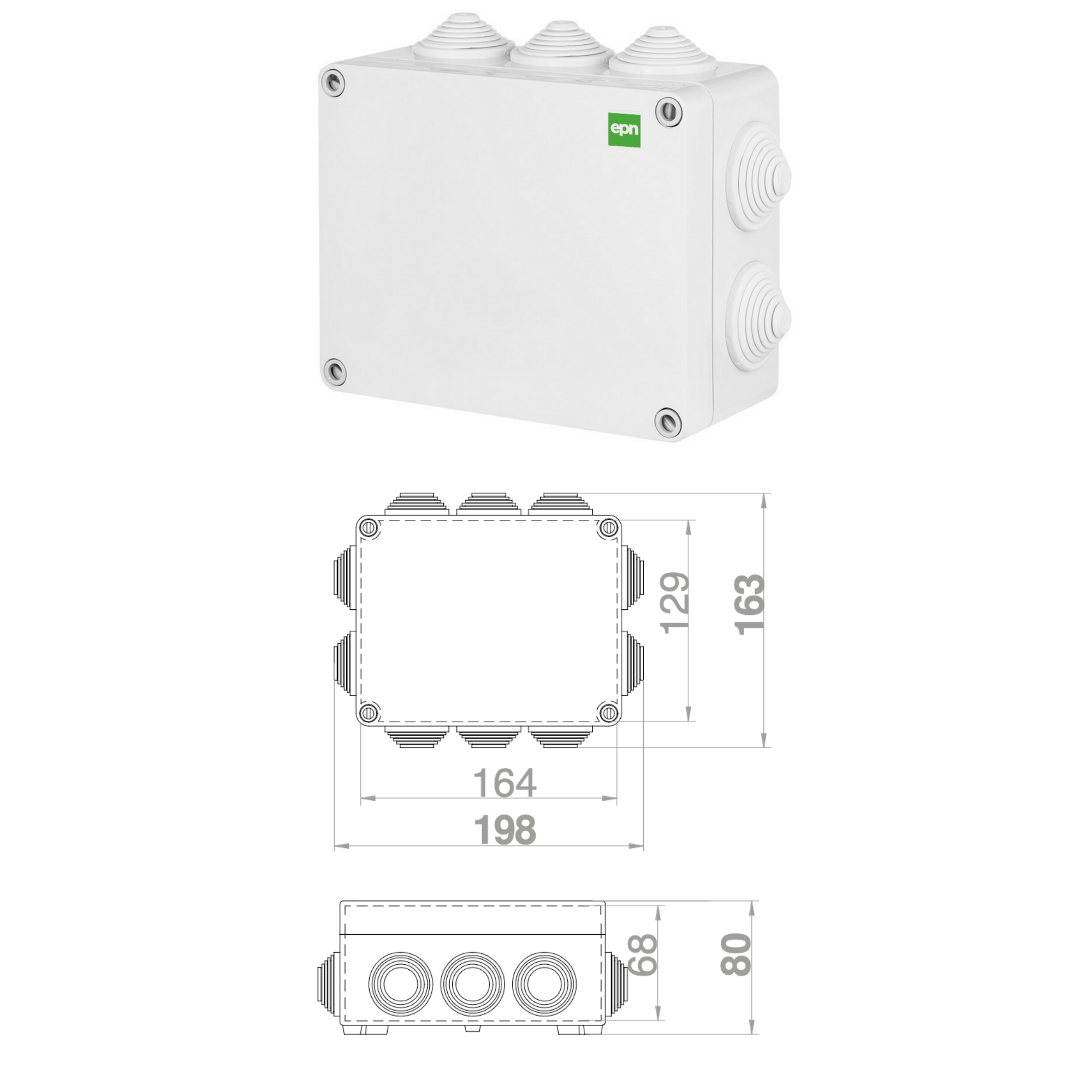Hochwertige Abzweigdose / Industriebox / Leergehäuse / IP65 / grau mit Dichtungen / Premium-Qualität / 198x163x80 mm (10)