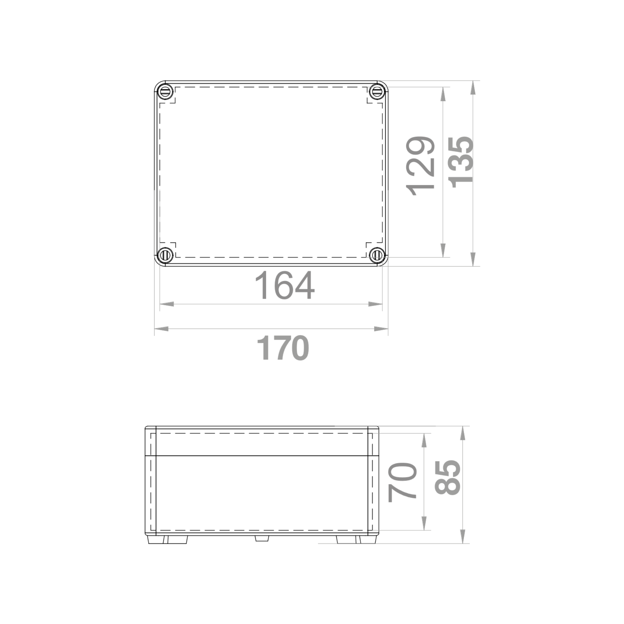 Hochwertige Abzweigdose / Industriebox / Leergehäuse / IP65 / grau mit transparenter Front / 170 x 135 x 85 mm