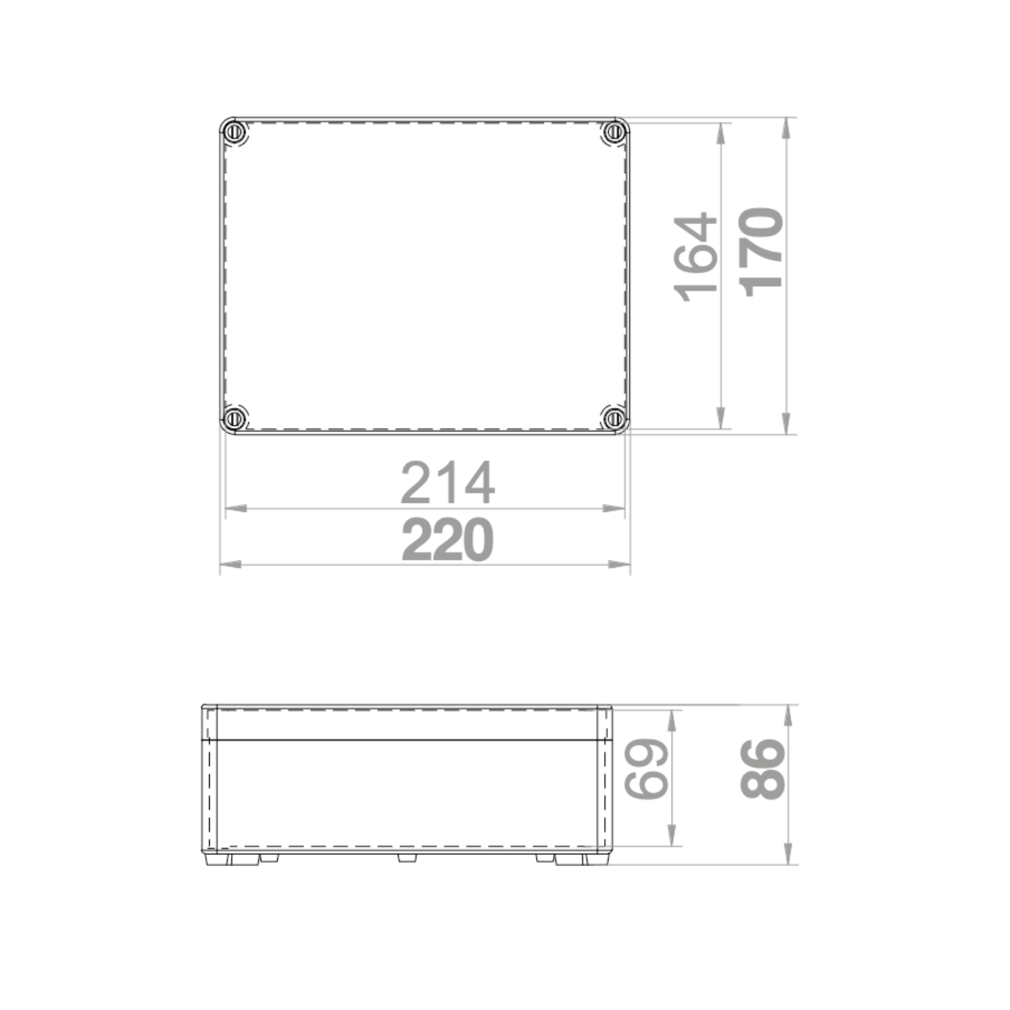 Hochwertige Abzweigdose / Industriebox / Leergehäuse / IP65 / grau mit transparenter Front / 220 x 170 x 88 mm