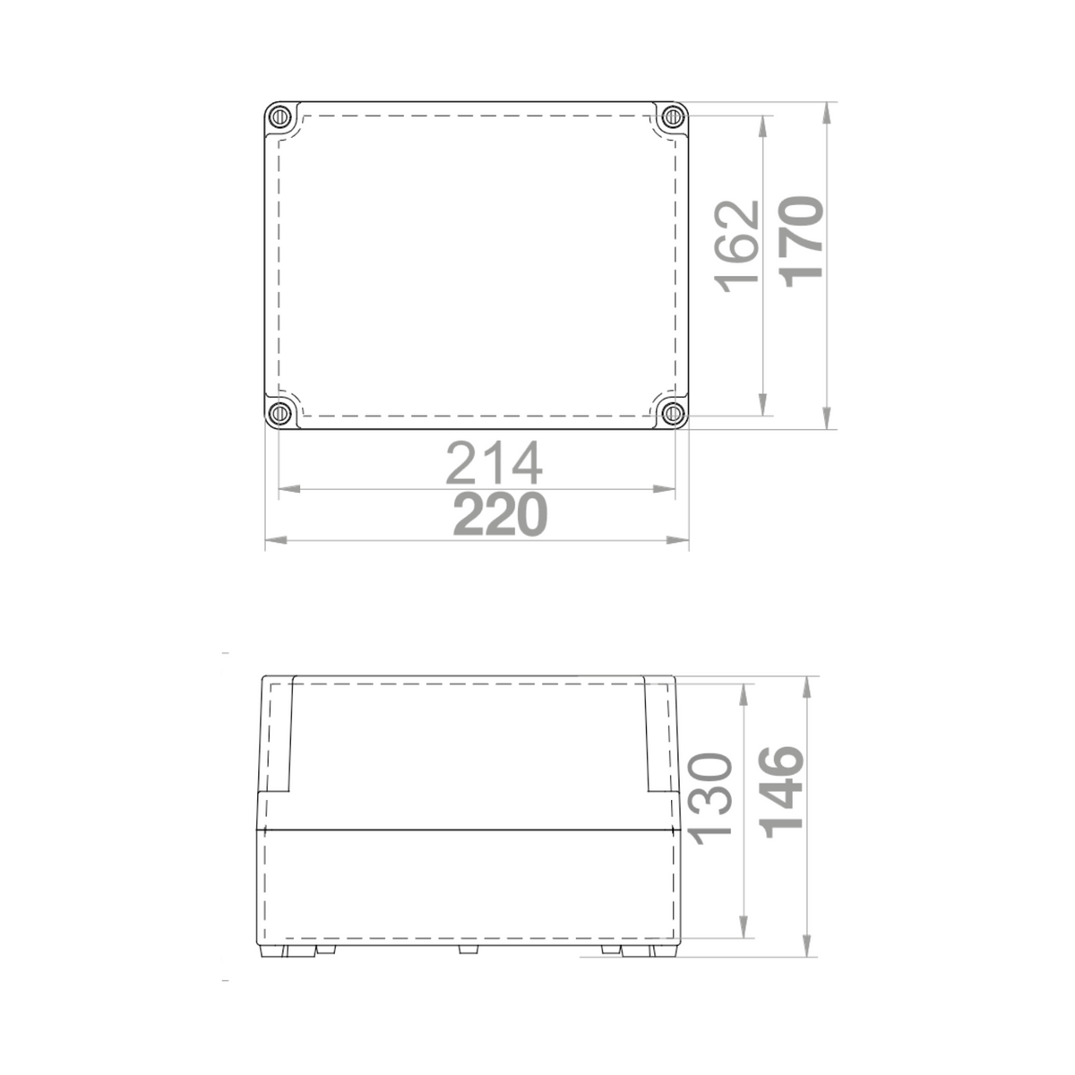 Hochwertige Abzweigdose / Industriebox / Leergehäuse / IP65 / grau mit transparenter Front / 220 x 170 x 146 mm