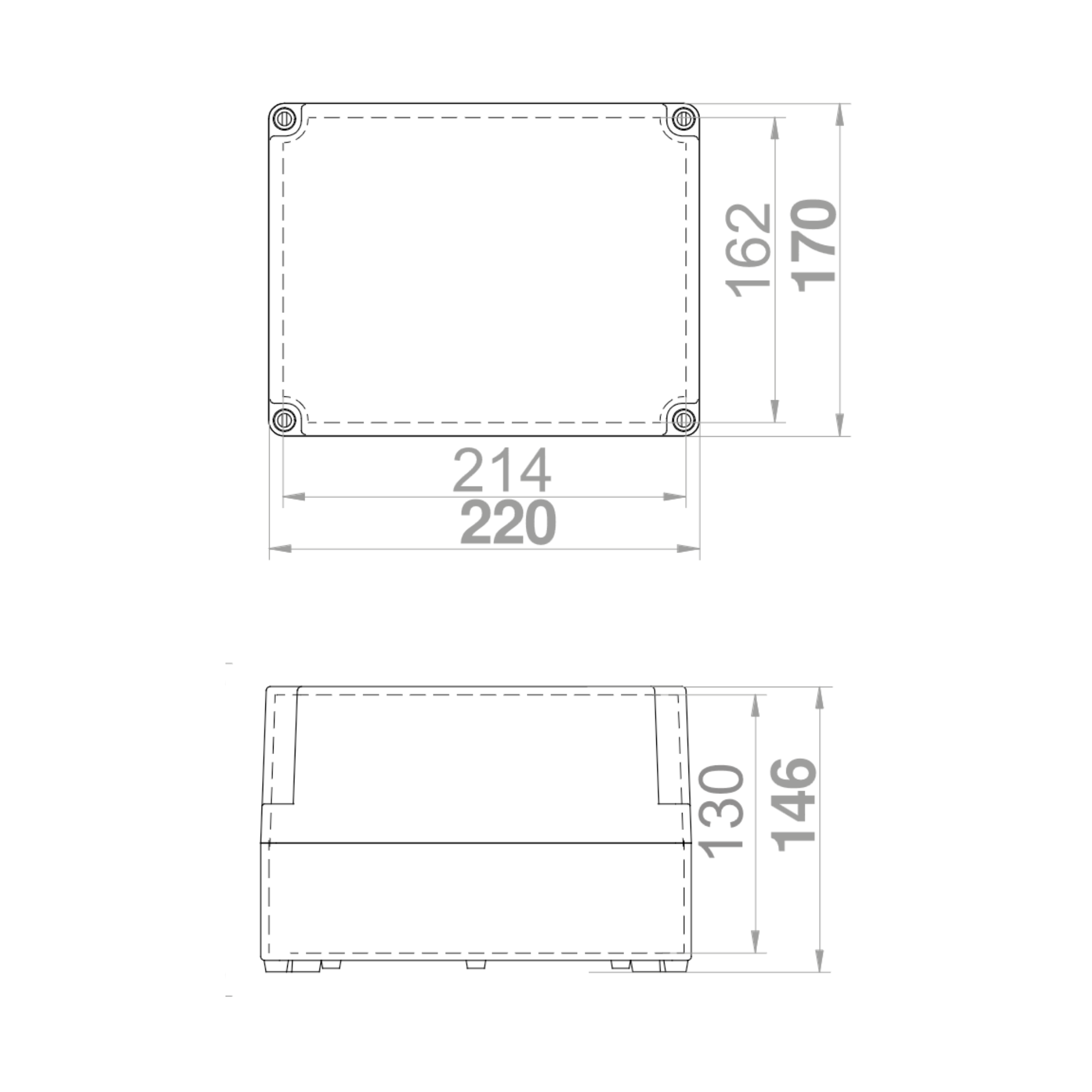 Hochwertige Abzweigdose / Industriebox / Leergehäuse / IP65 / grau mit transparenter Front / 220 x 170 x 146 mm