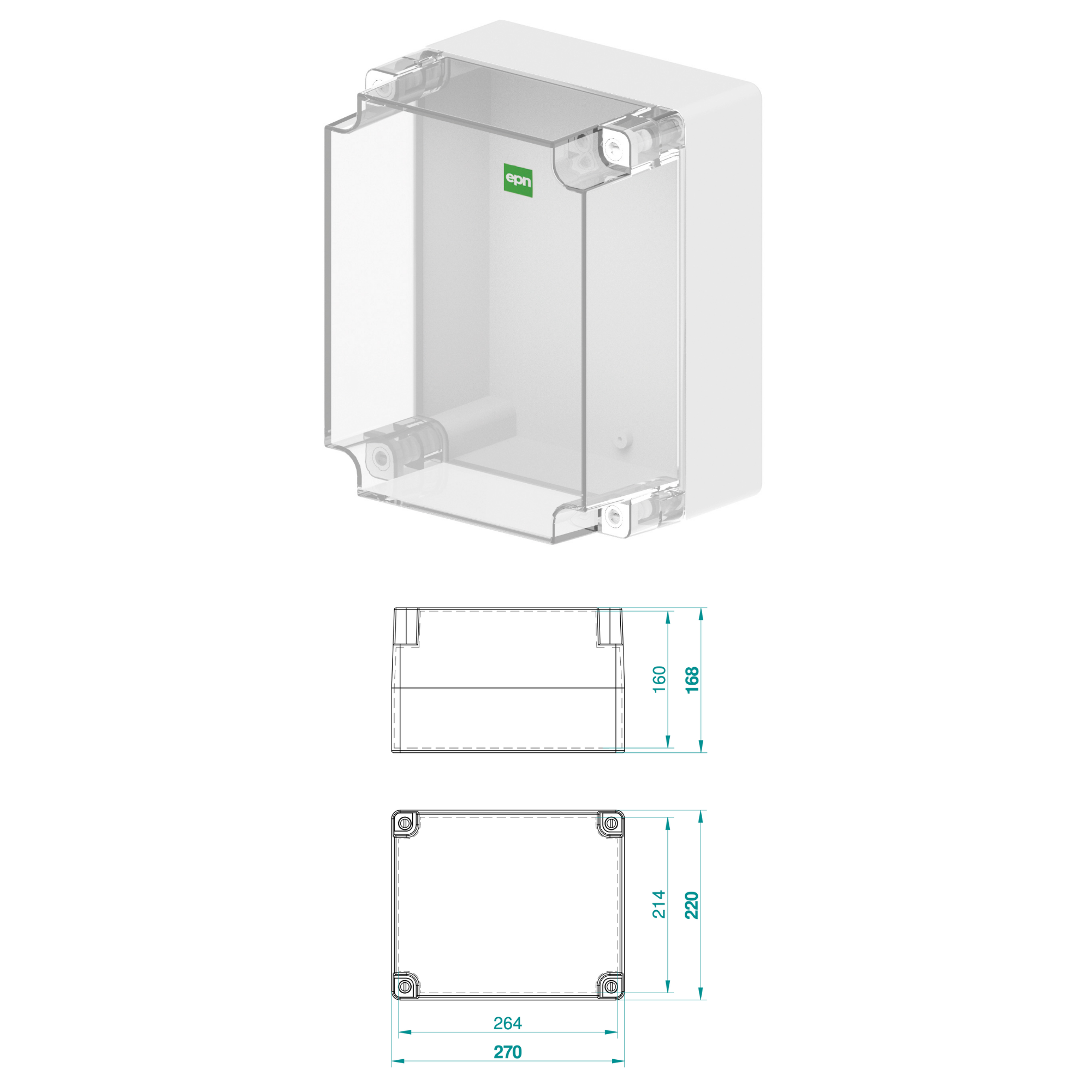 Hochwertige Abzweigdose / Industriebox / Leergehäuse / IP65 / grau mit transparenter Front / 270 x 220 x 168 mm