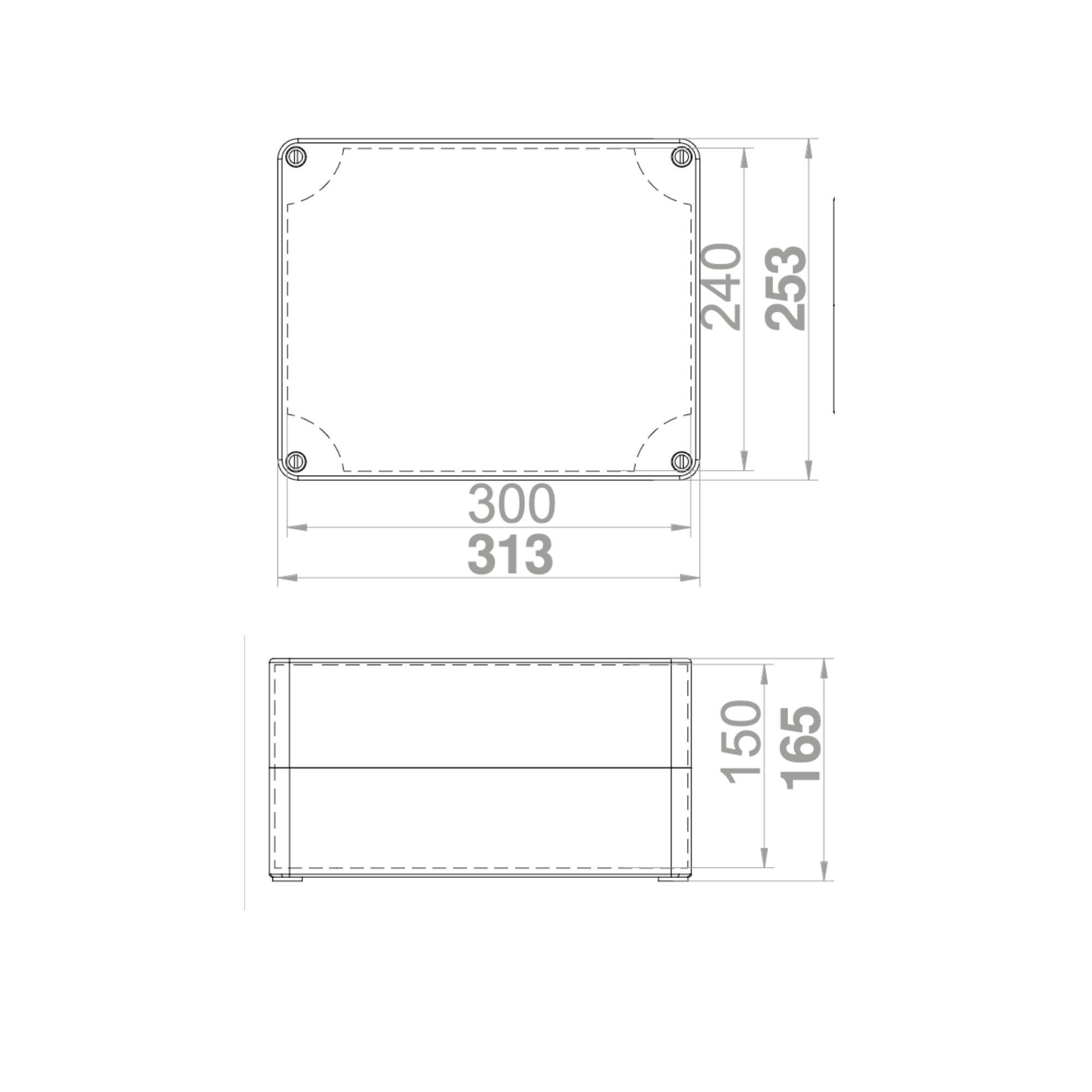 Hochwertige Abzweigdose / Industriebox / Leergehäuse / IP65 / grau mit transparenter Front / 313 x 253 x 165 mm