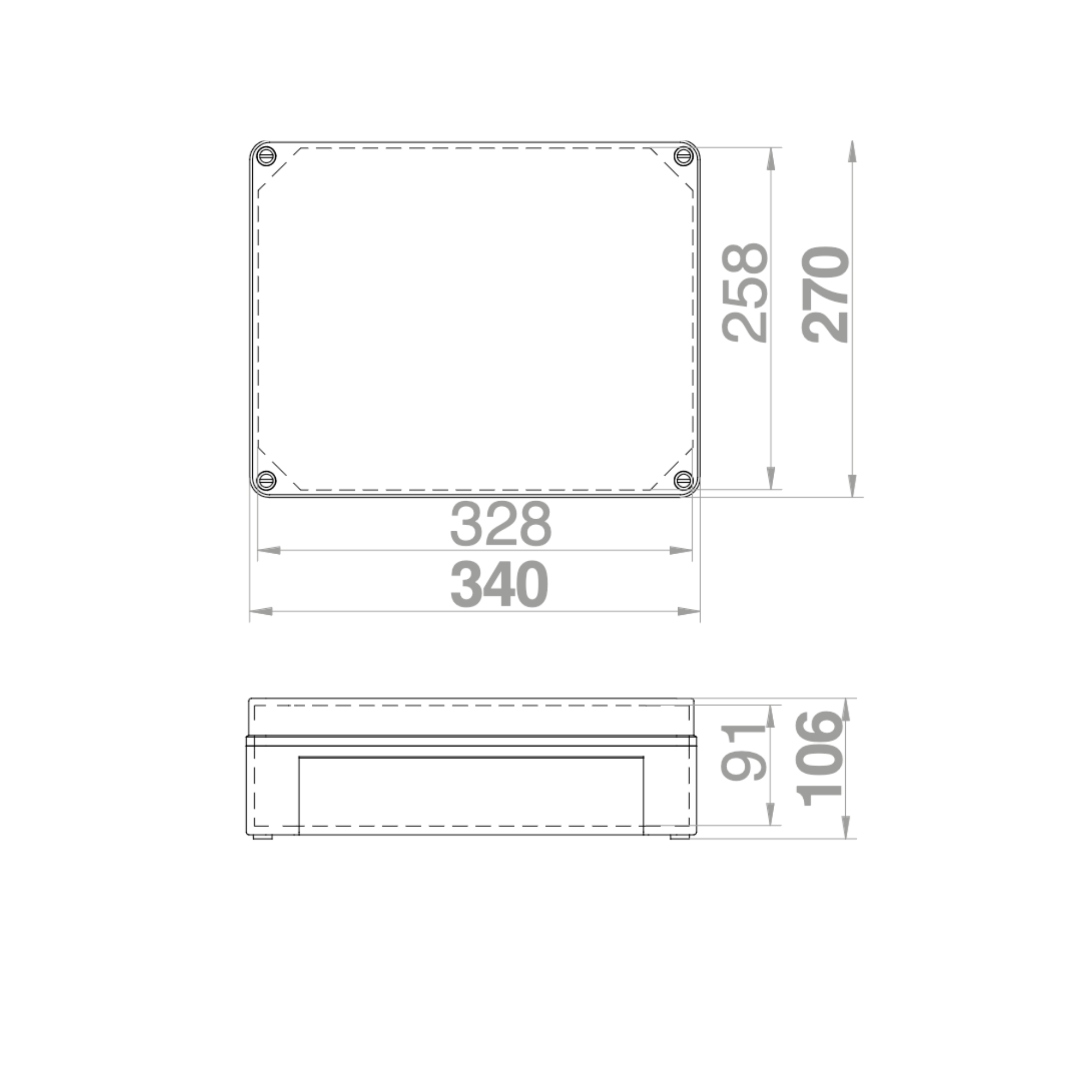 Hochwertige Abzweigdose / Industriebox / Leergehäuse / IP65 / grau mit transparenter Front / 340 x 270 x 106 mm