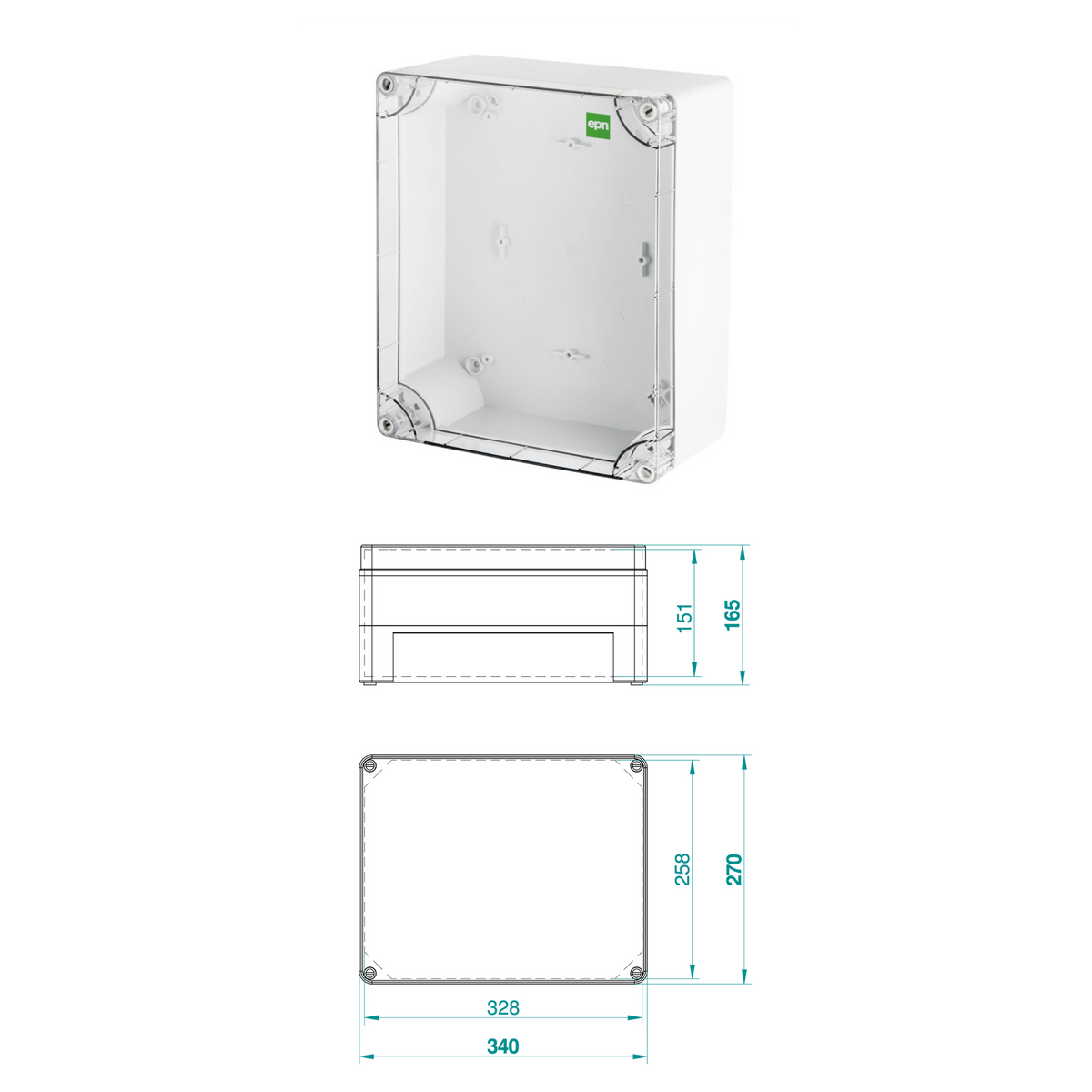Hochwertige Abzweigdose / Industriebox / Leergehäuse / IP65 / grau mit transparenter Front / 340 x 270 x 165 mm