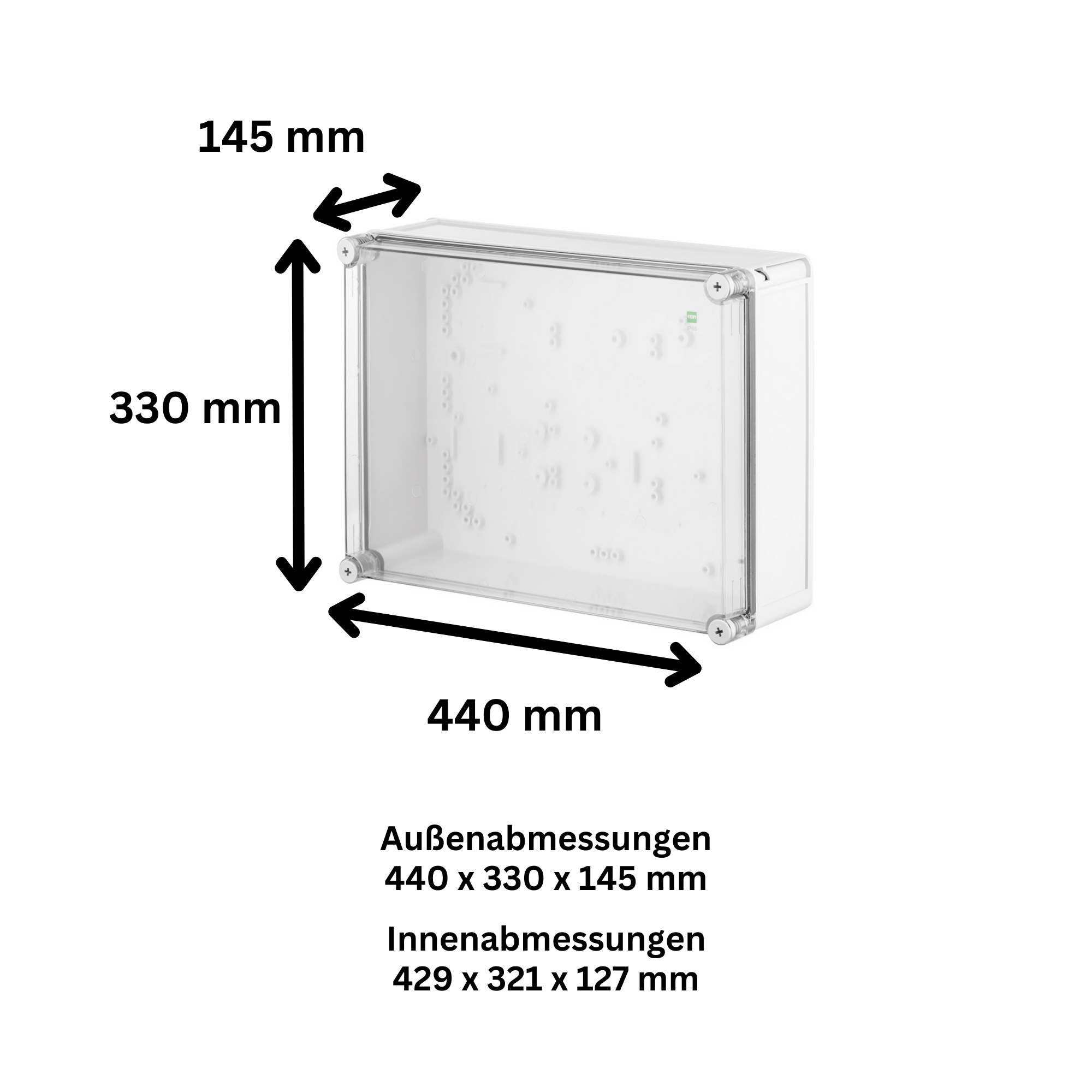 Hochwertige Abzweigdose / Industriebox / Leergehäuse / IP65 / grau mit transparenter Front / 440 x 330 x 140 mm