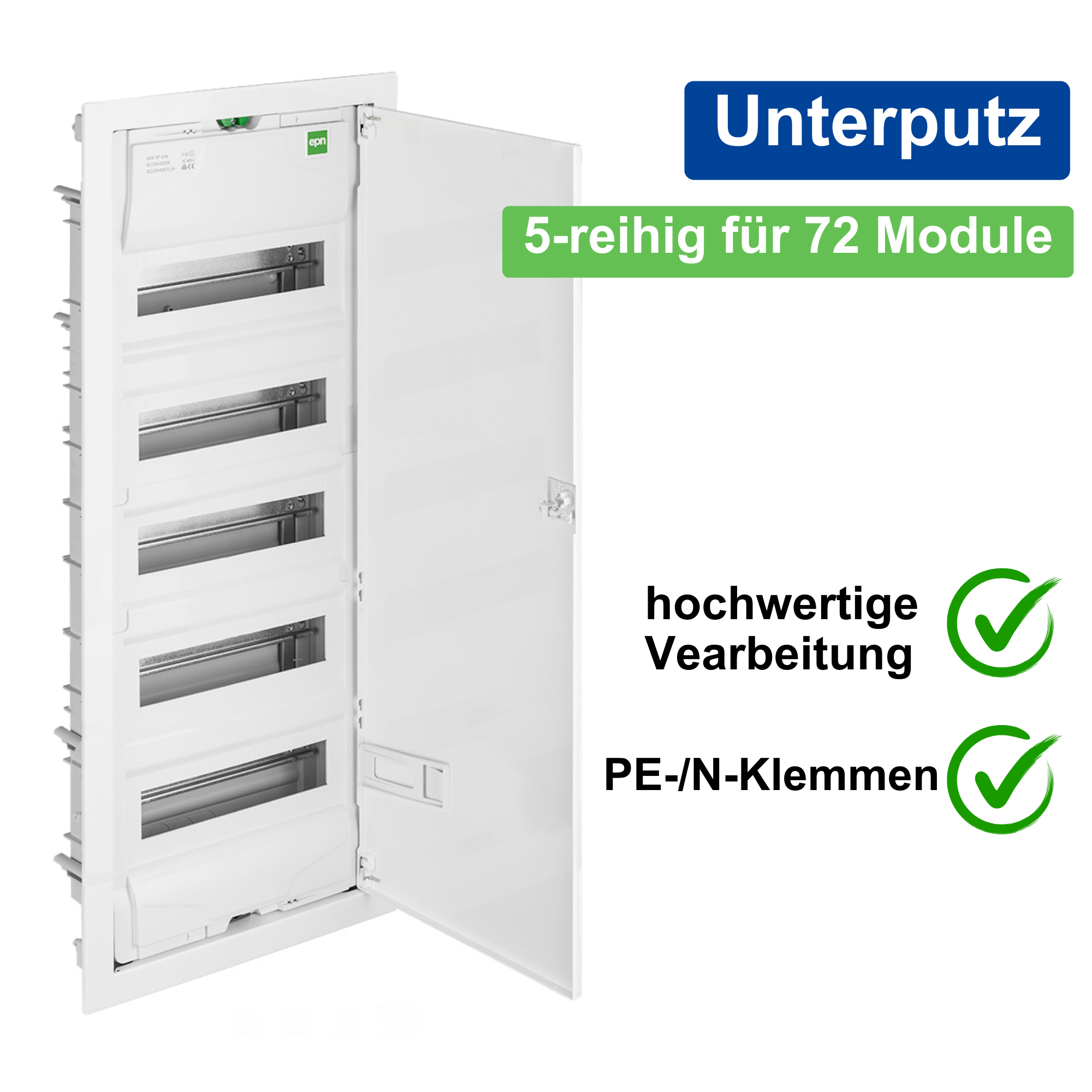 Unterputz / Sicherungskasten / Verteilerkasten / 5-reihig für 72 Module