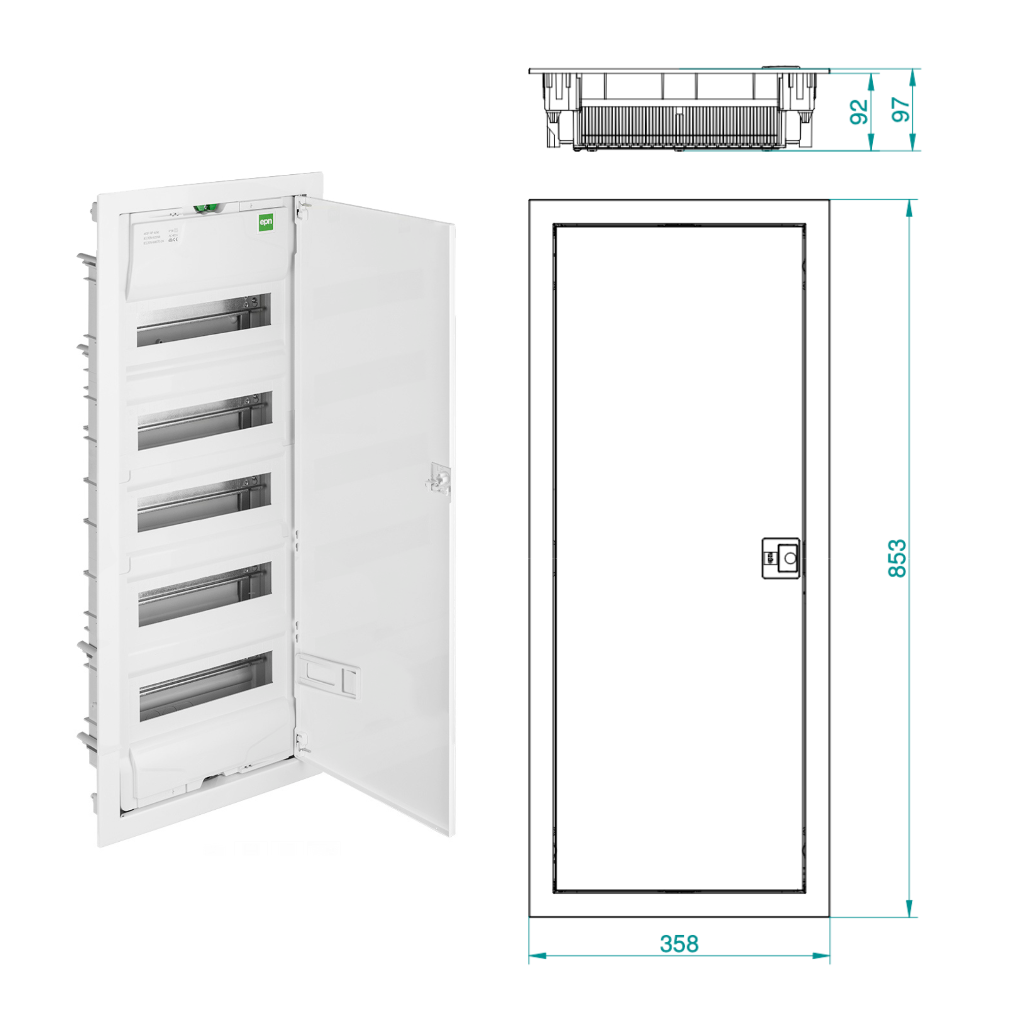 Unterputz / Sicherungskasten / Verteilerkasten / 5-reihig für 72 Module