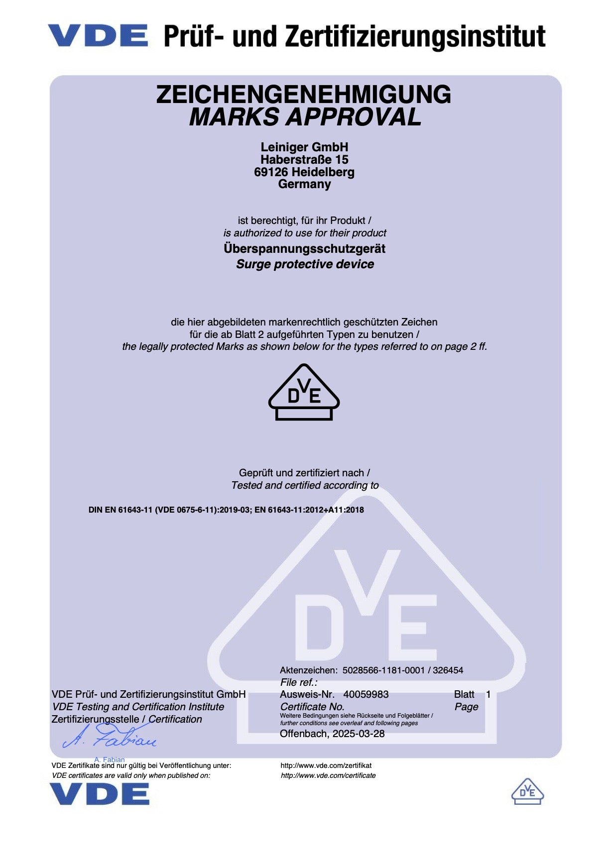 Leiniger / Überspannungsschutz T1T2 / Überspannungsableiter / 1-Polig, 2-Polig, 3-Polig, 4-Polig / VDE / Klasse I+II, Typ 1+2 (B+C)