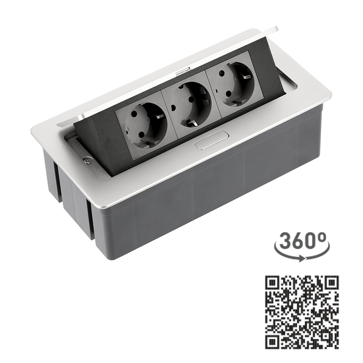 Tischsteckdose Bodensteckdose Einbausteckdose Büro 3-fach Aluminium