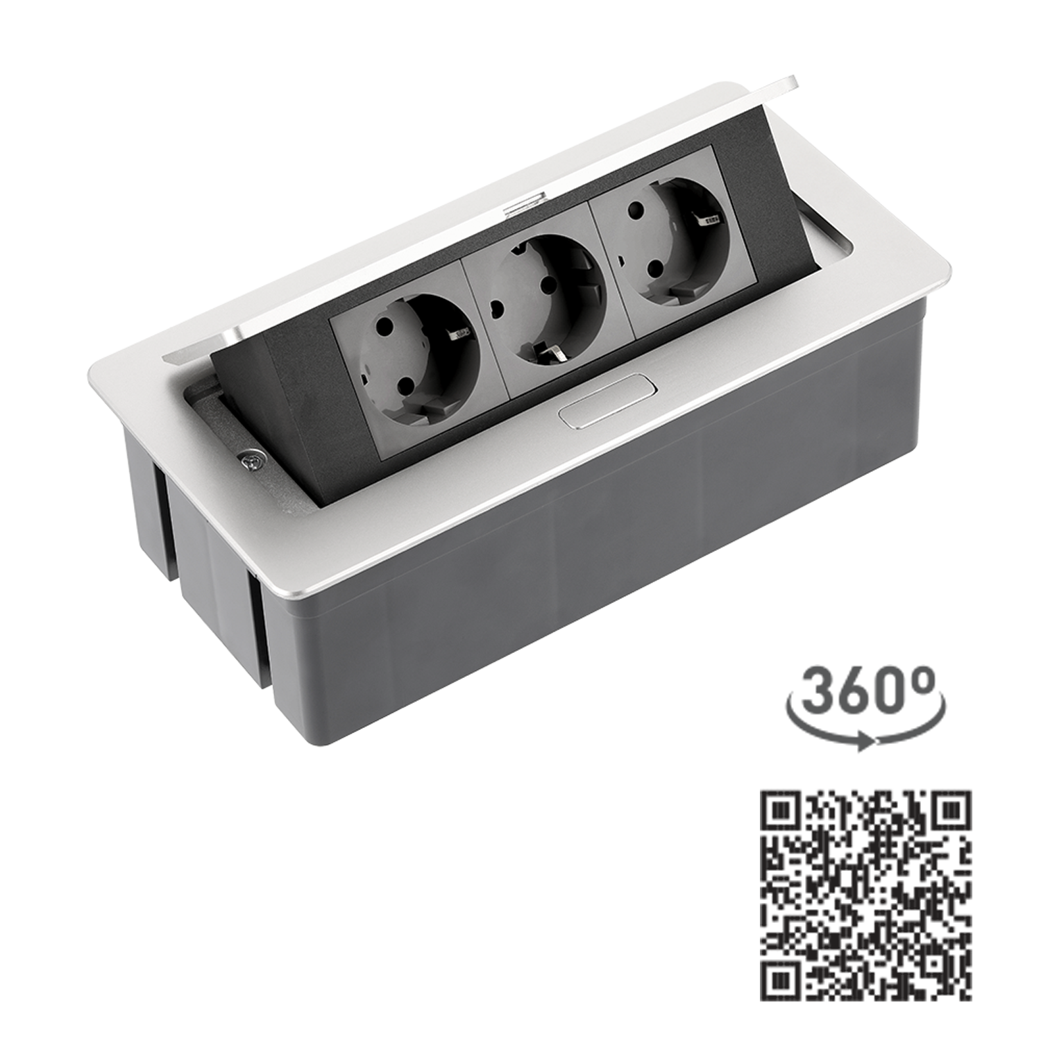 Tischsteckdose Bodensteckdose Einbausteckdose Büro 3-fach Aluminium