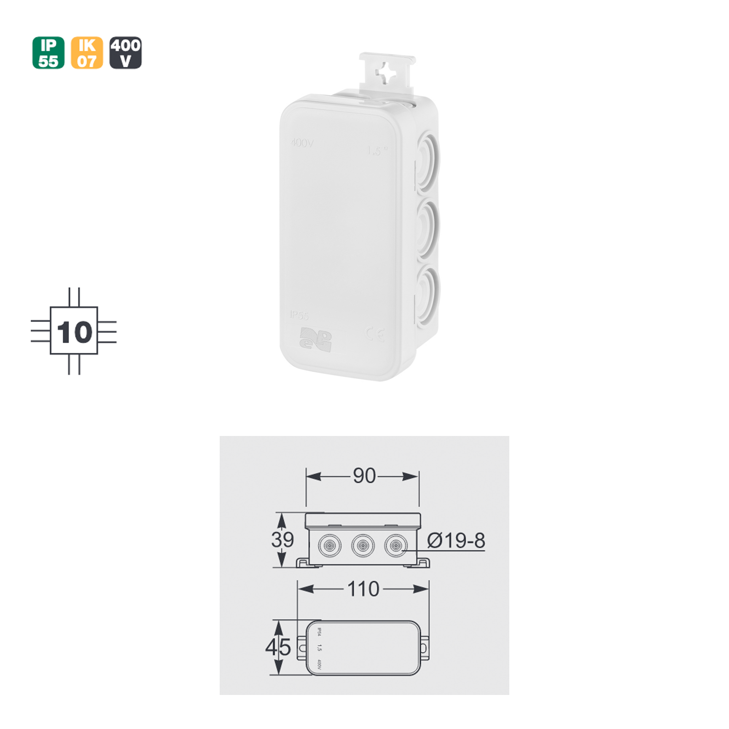 Aufputz / Abzweigdose / Verteilerdose / IP55 / Feuchtraum / Nassraum / grau