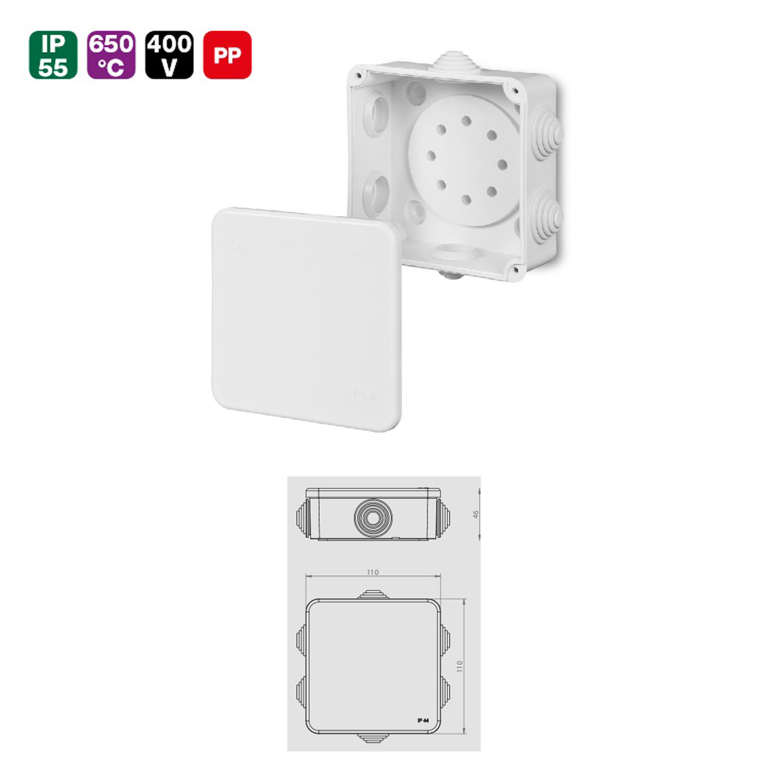 Aufputz / Abzweigdose / Verteilerdose / IP55 / Feuchtraum / weiß / grau