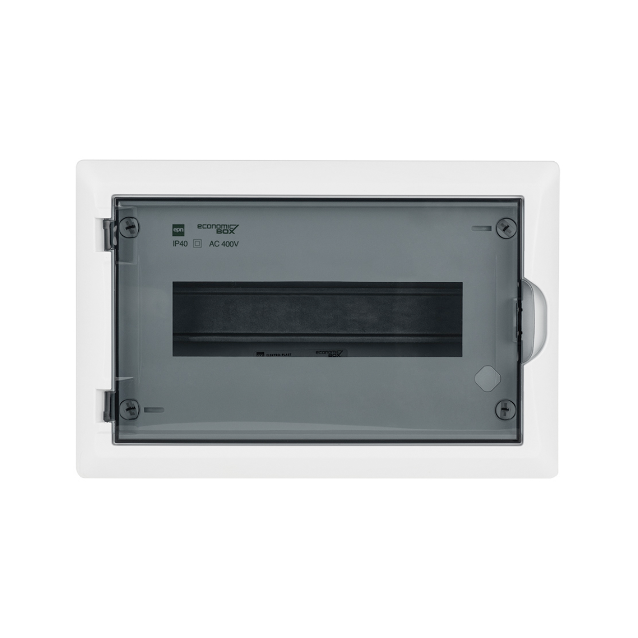 Aufputz / Verteilerkasten / Sicherungskasten / Kleinverteiler / IP40 / mit PE N Klemmen / weiß / Tür getönt / 1-reihig für 12 Module