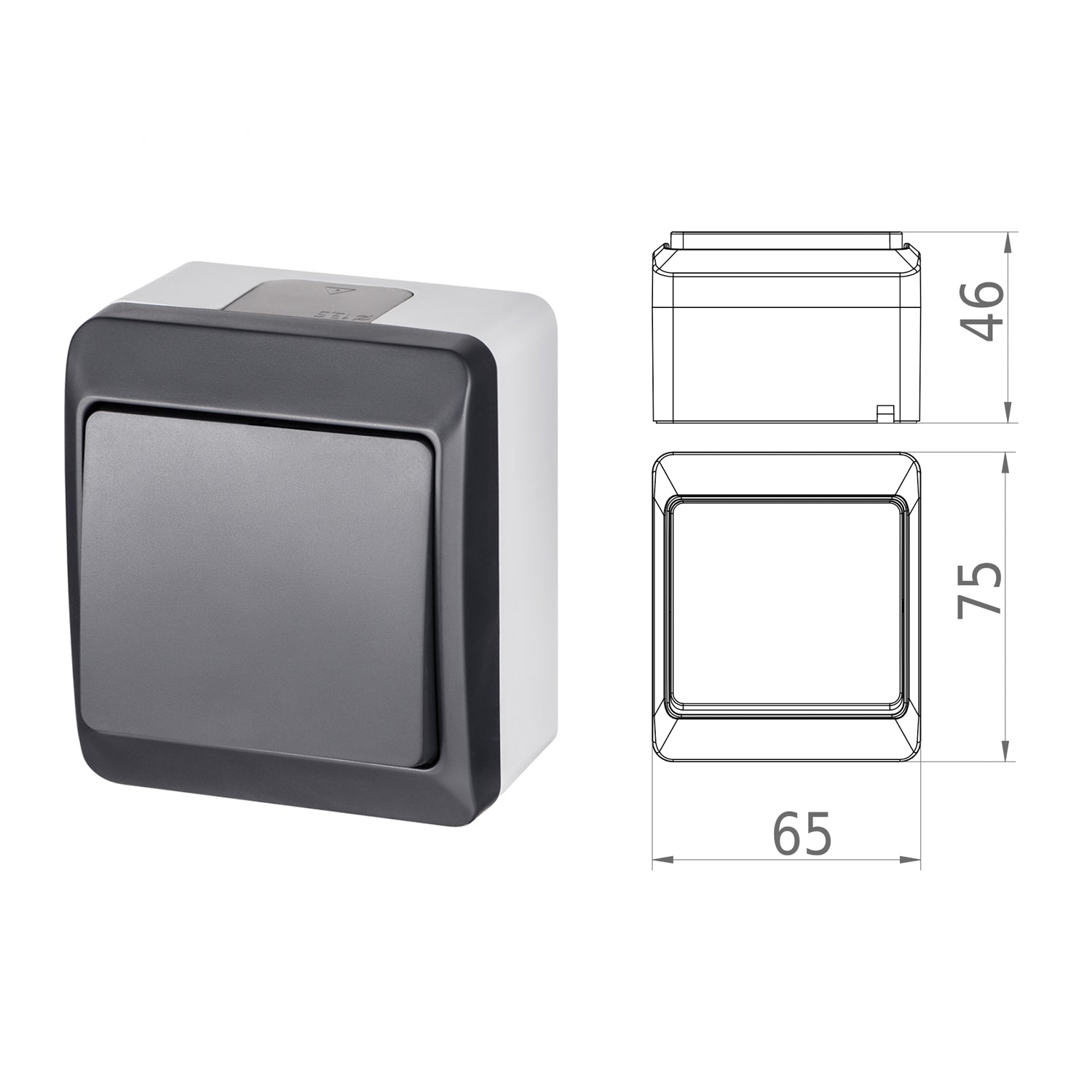 Aufputz-Serie anthrazit IP44 (Lichtschalter / Wechselschalter, Doppelschalter, Klingeltaster, 1-fach / 2-fach / 3-fach Steckdose)