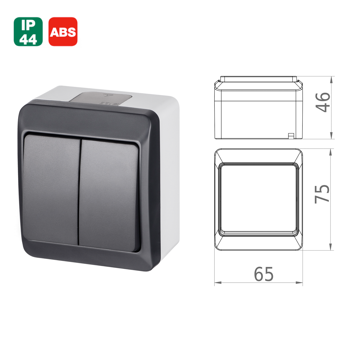 Aufputz-Serie anthrazit IP44 (Lichtschalter / Wechselschalter, Doppelschalter, Klingeltaster, 1-fach / 2-fach / 3-fach Steckdose)