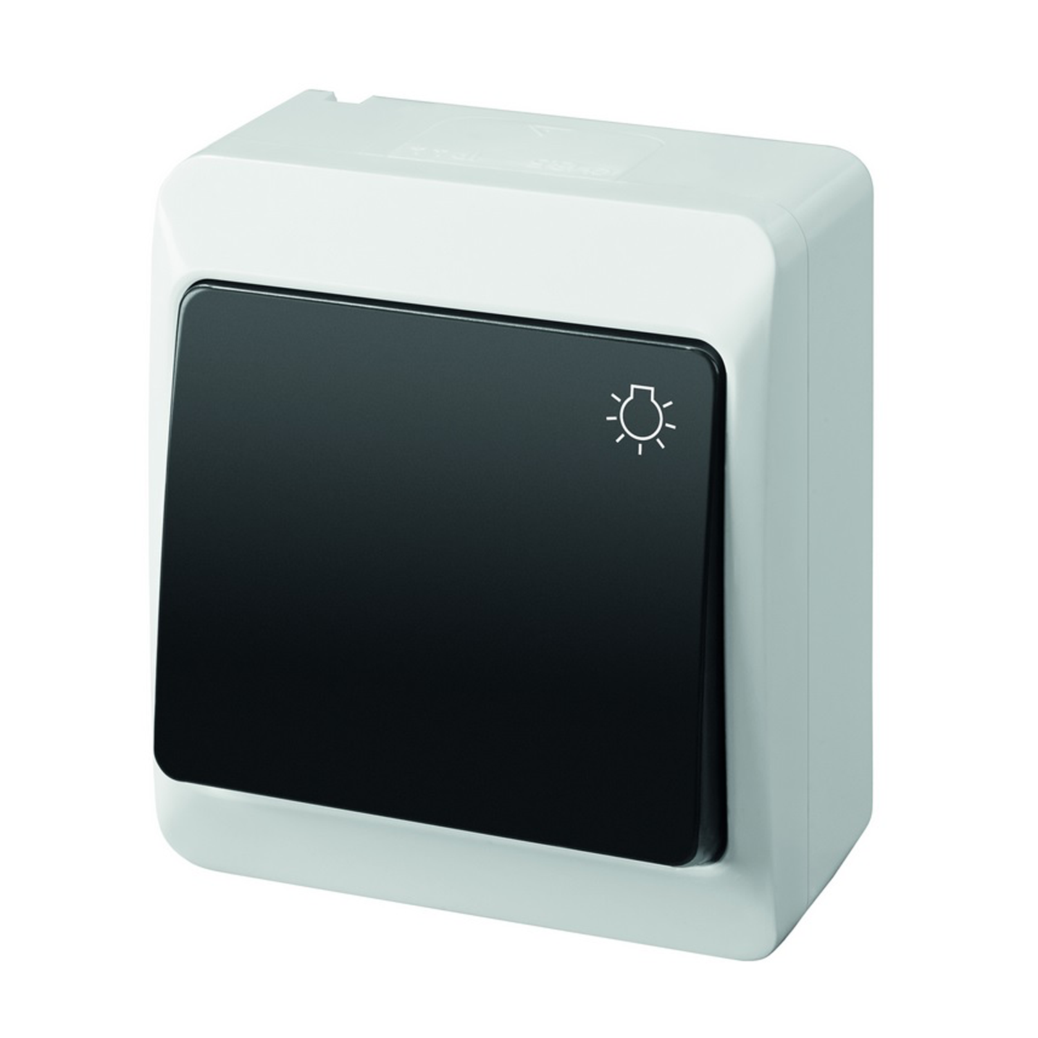 Aufputz-Serie grau transparent IP44 (Lichtschalter/Wechselschalter, Doppelschalter, Klingeltaster, 1-fach/2-fach/3-fach Steckdose)