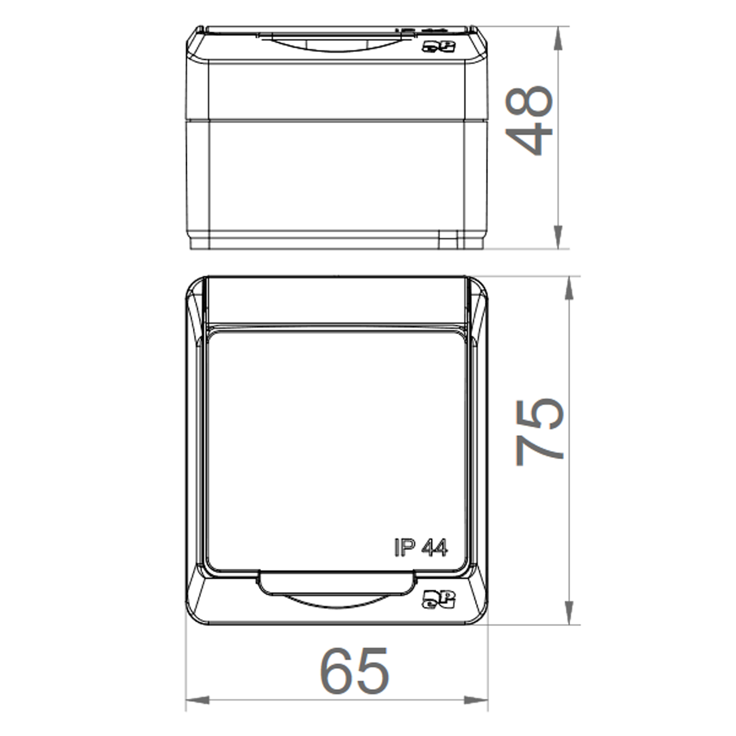 Aufputz-Serie grau transparent IP44 (Lichtschalter/Wechselschalter, Doppelschalter, Klingeltaster, 1-fach/2-fach/3-fach Steckdose) Steckdose 1-fach