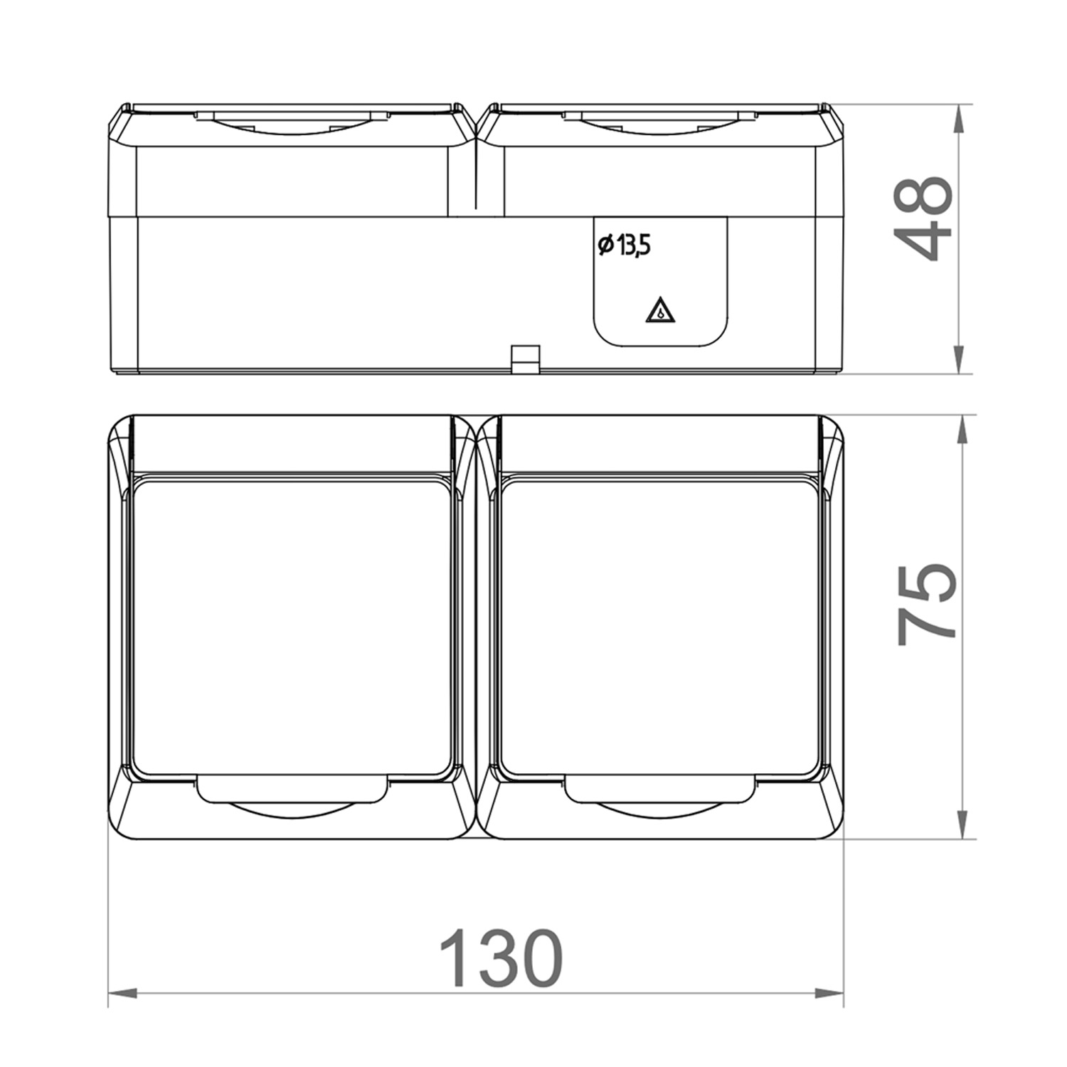 Aufputz-Serie grau transparent IP44 (Lichtschalter/Wechselschalter, Doppelschalter, Klingeltaster, 1-fach/2-fach/3-fach Steckdose) Steckdose 2-fach