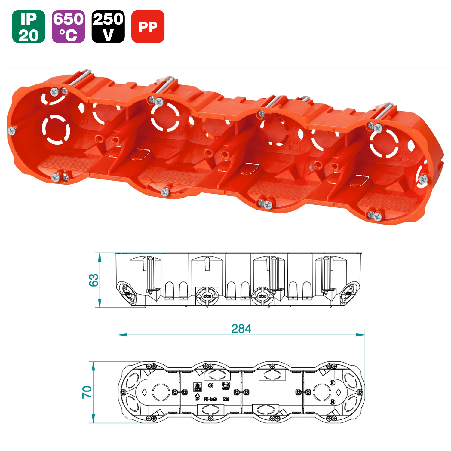 Hohlwanddosen Hohlraumdose / Unterputzdose Mehrfachdose Abzweigdose / 5er 10er 25er 0288-00: 4-fach Hohlraumdose 5 Stück