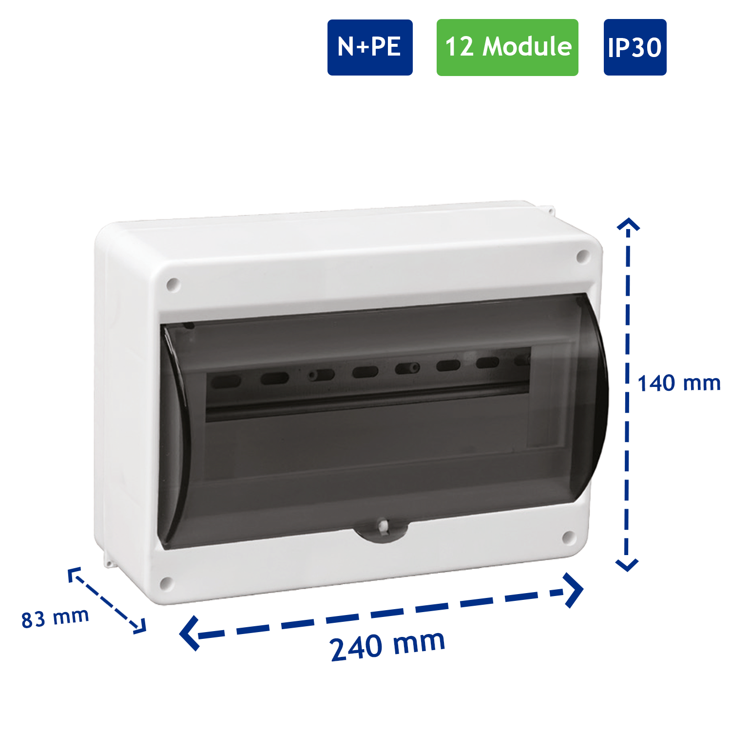 Sicherungskasten Verteilerkasten Kleinverteiler Aufputz IP30 PE N 400V AP 1-reihig für 12 Module